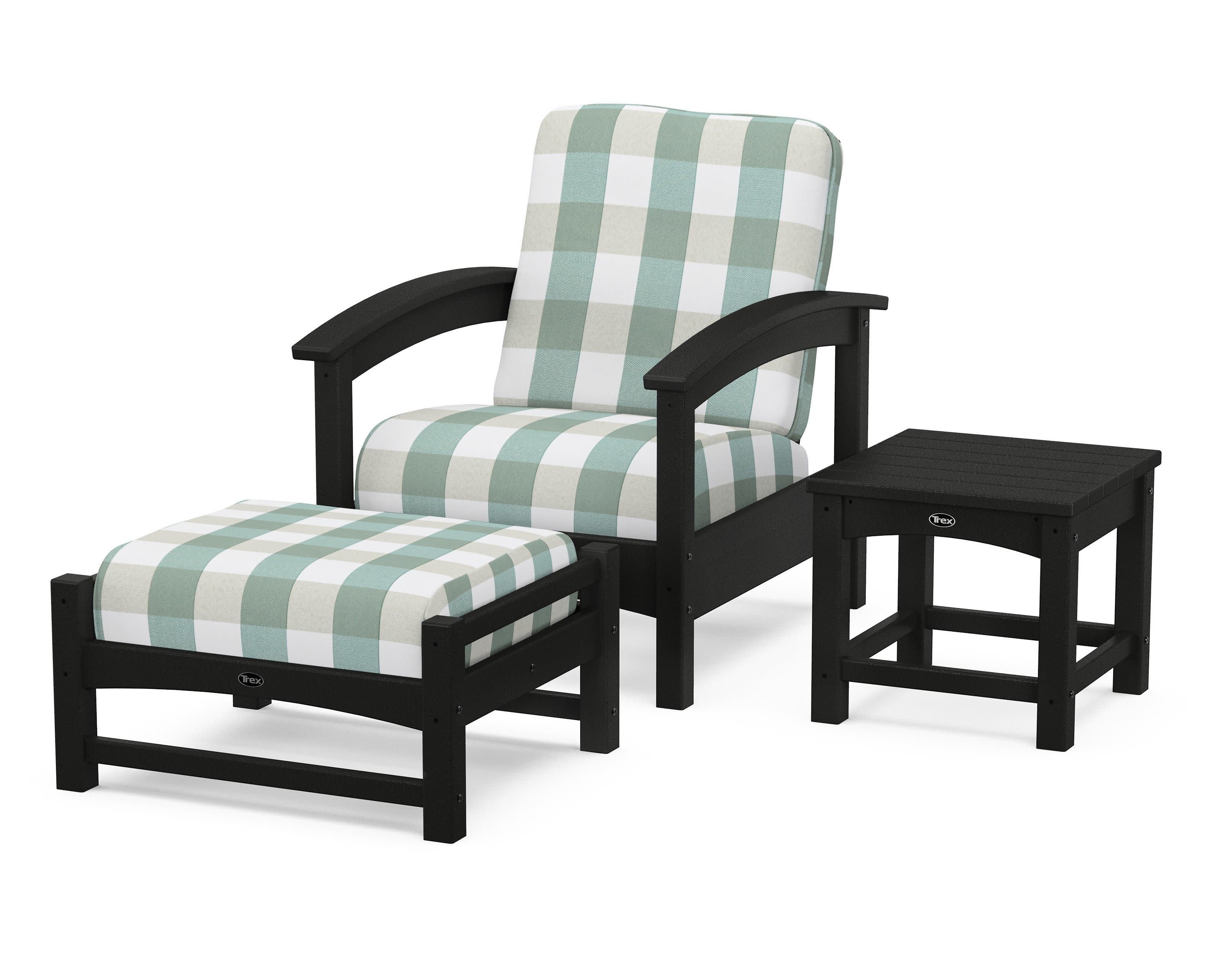 Rockport 3-Piece Deep Seating Set in Charcoal Black / Buffalo Plaid Glacier Spa