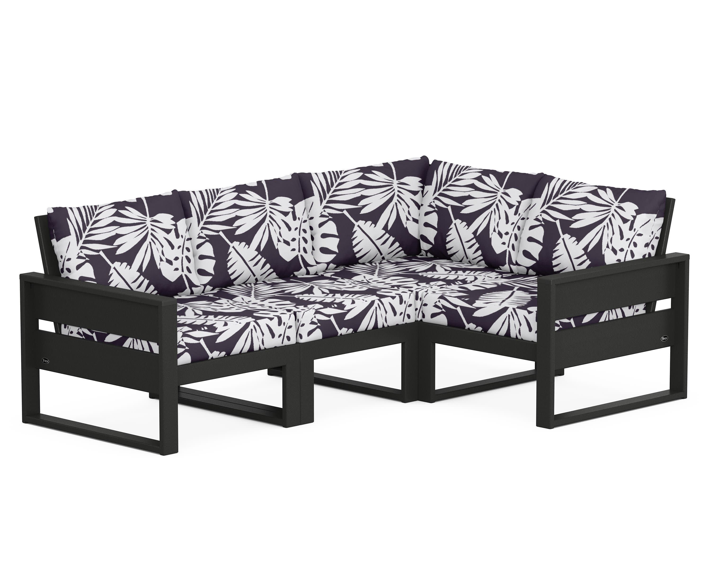 Eastport 4- Piece Sectional in Charcoal Black / Leaf Navy