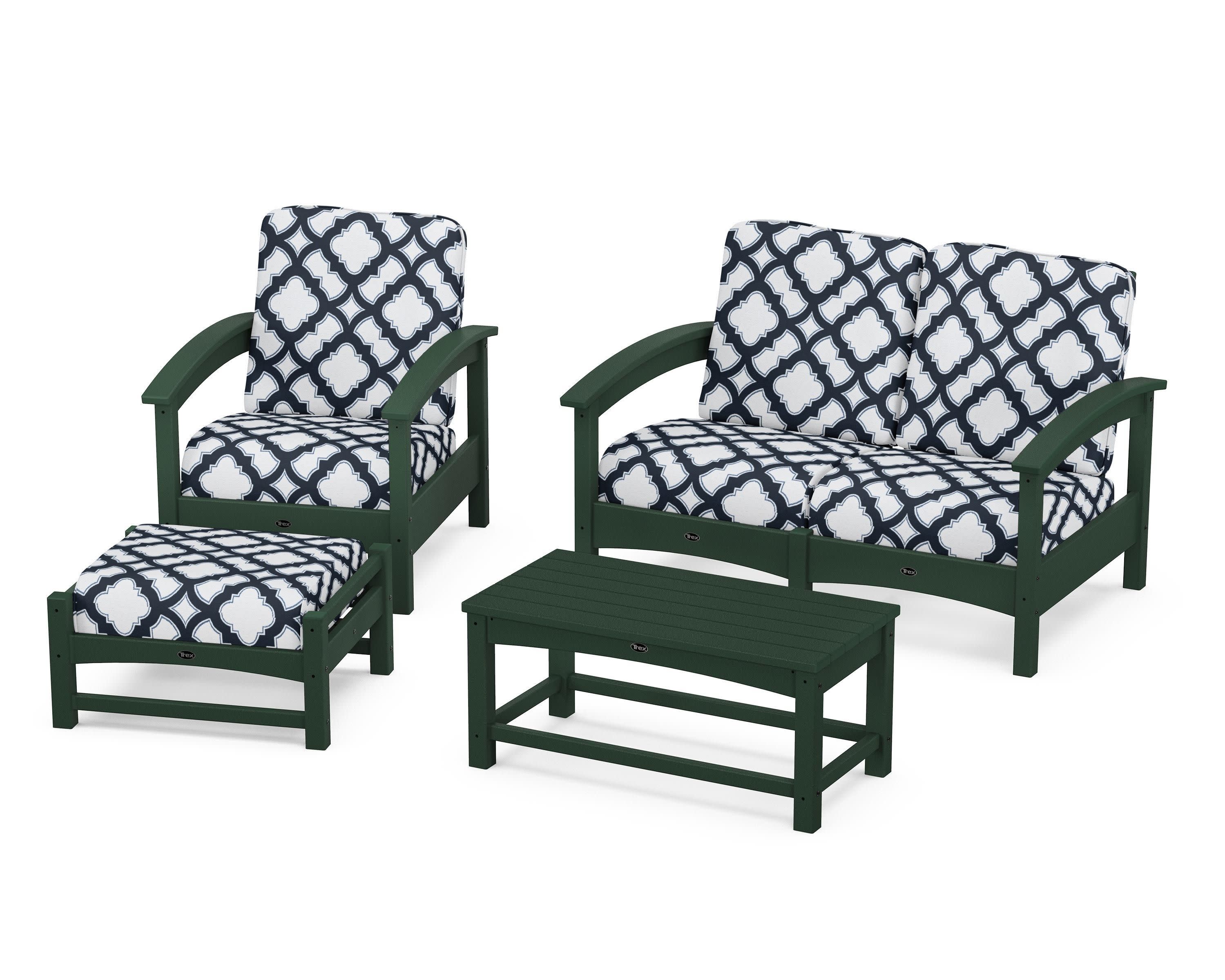 Rockport 4-Piece Deep Seating Conversation Group in Rainforest Canopy / Trellis Marine Indigo