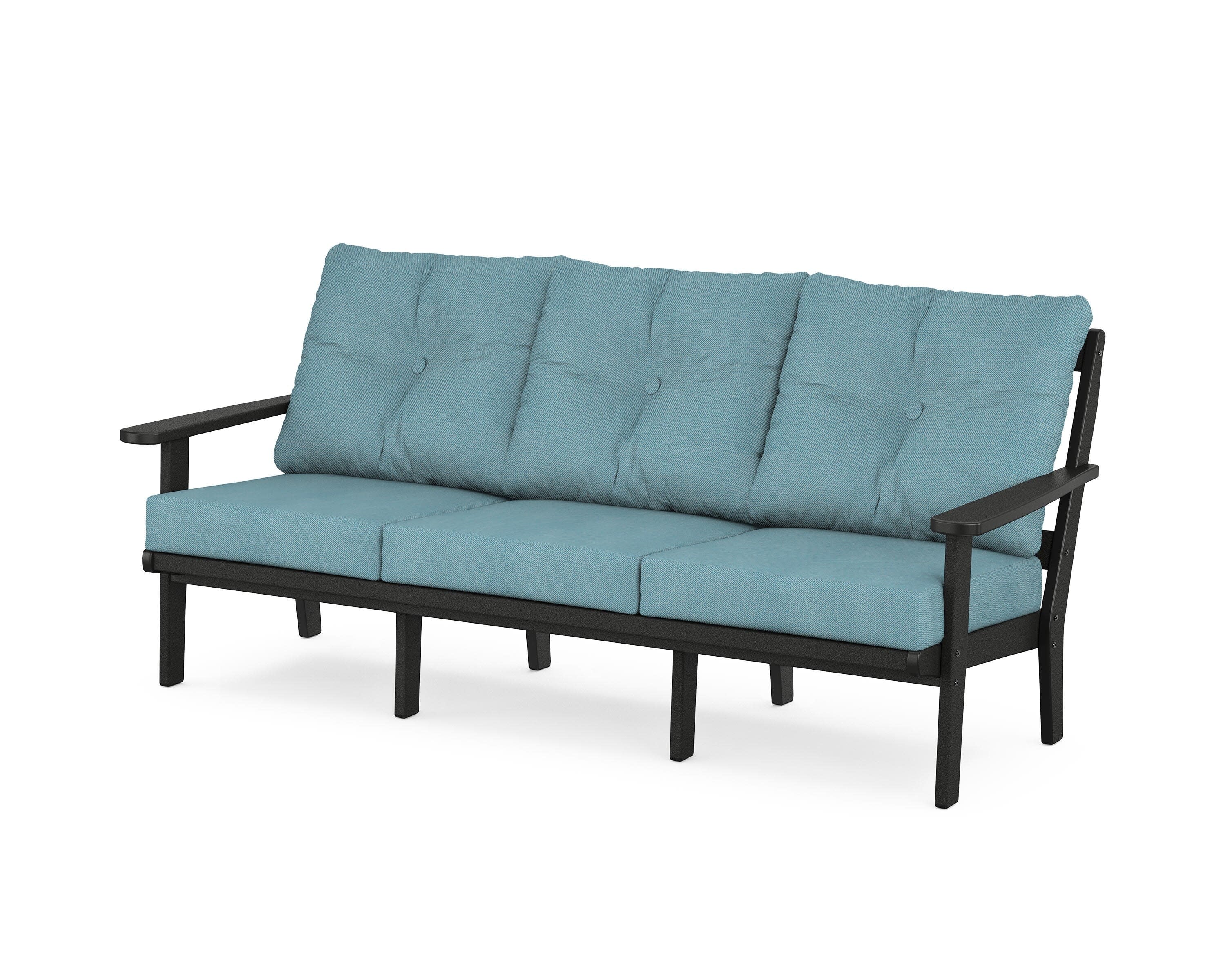 Cape Cod Deep Seating Sofa in Charcoal Black / Lattice Sky Blue