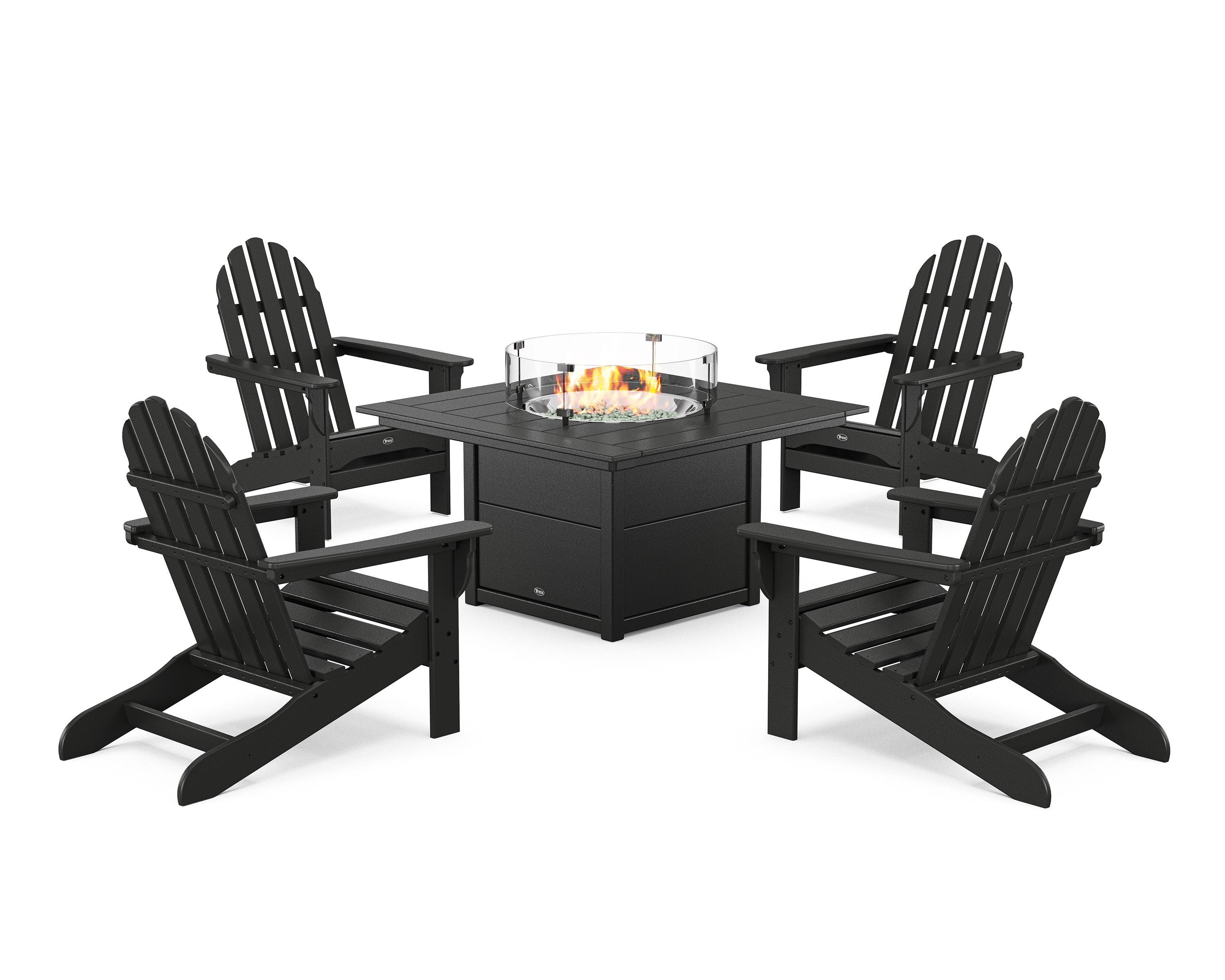 Cape Cod Adirondack 5-Piece Set with Square Fire Pit Table in Charcoal Black