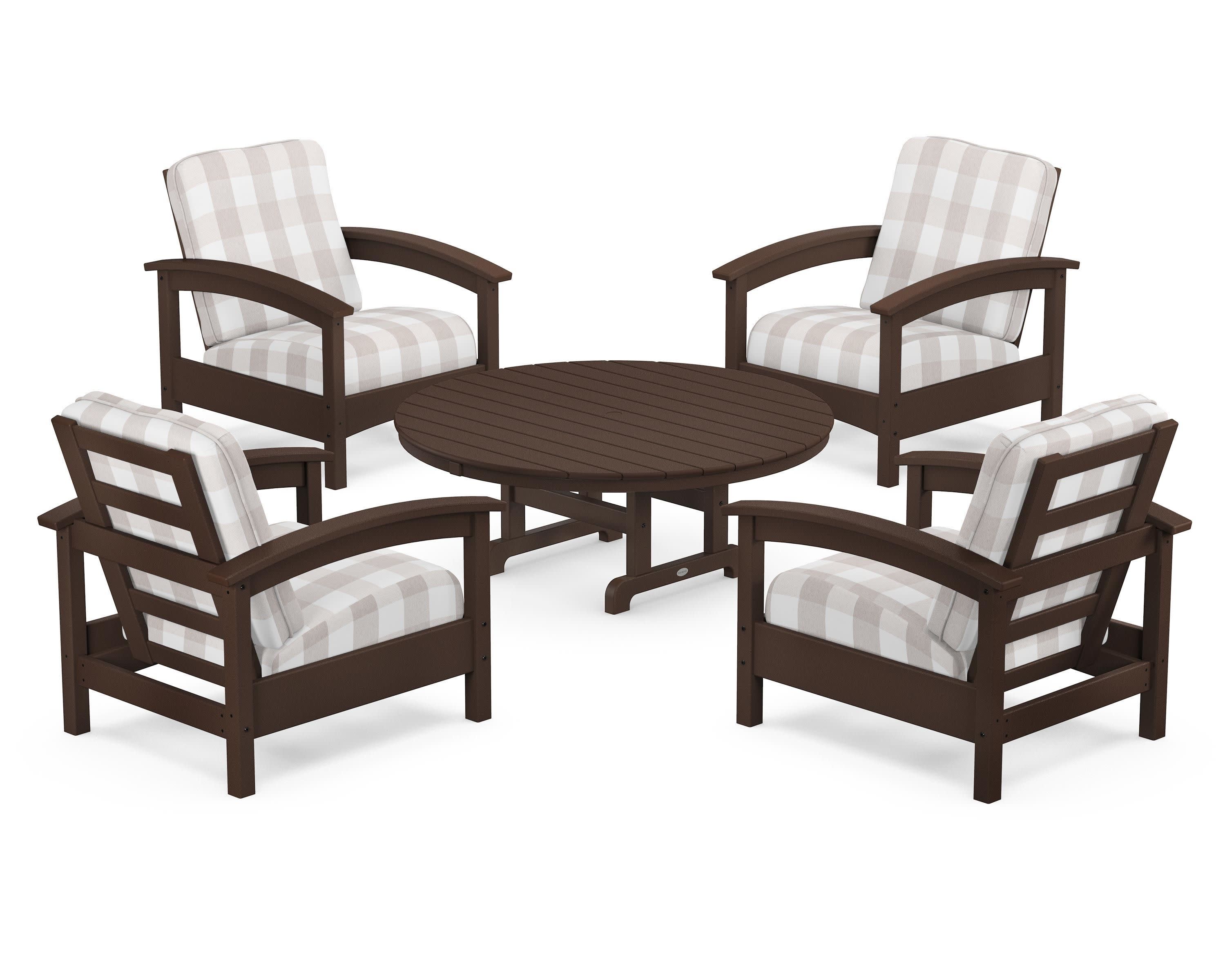 Rockport 5-Piece Deep Seating Set in Vintage Lantern / Buffalo Plaid Dune Burlap