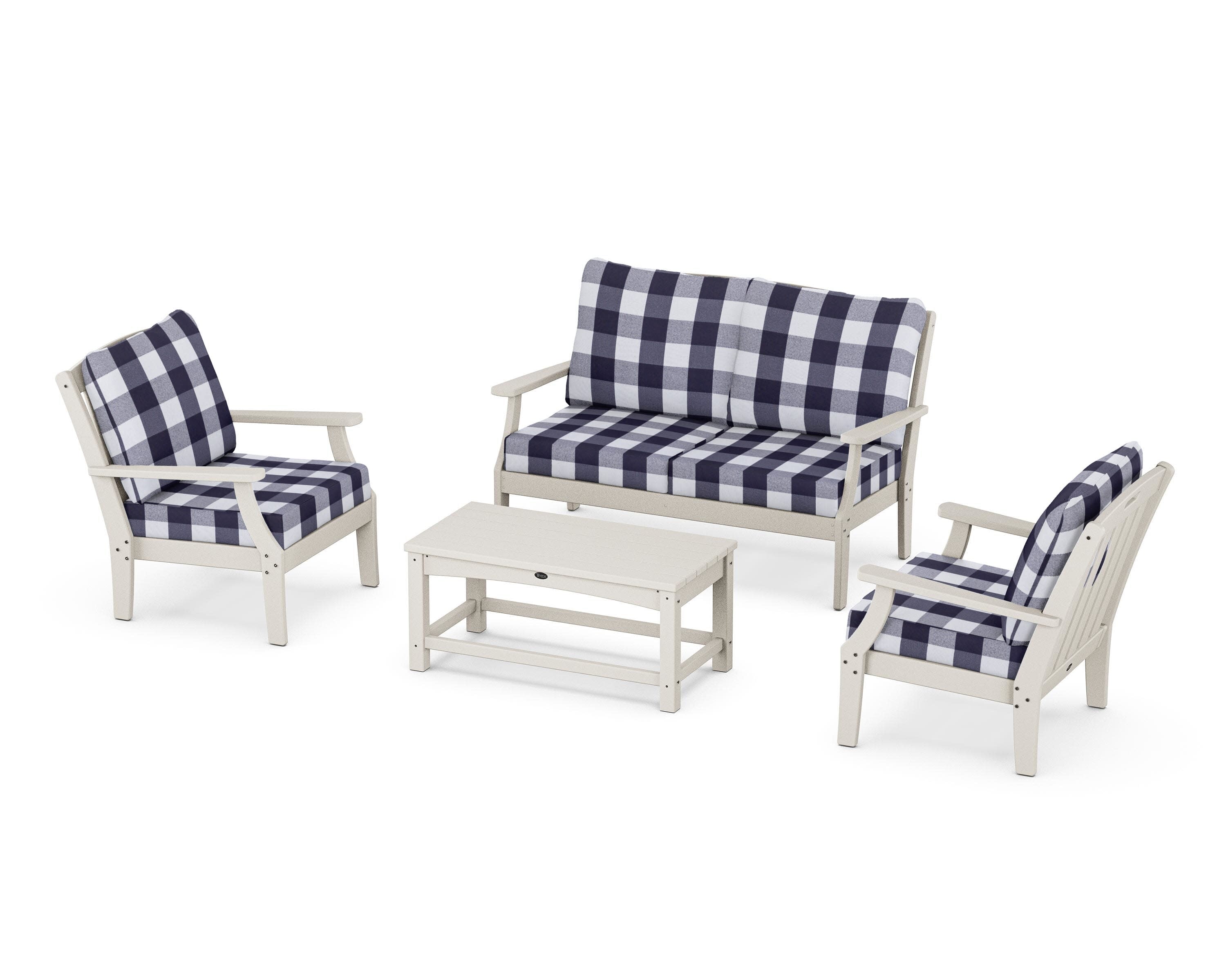 Yacht Club 4-Piece Deep Seating Chair Set in Sand Castle / Buffalo Plaid Navy