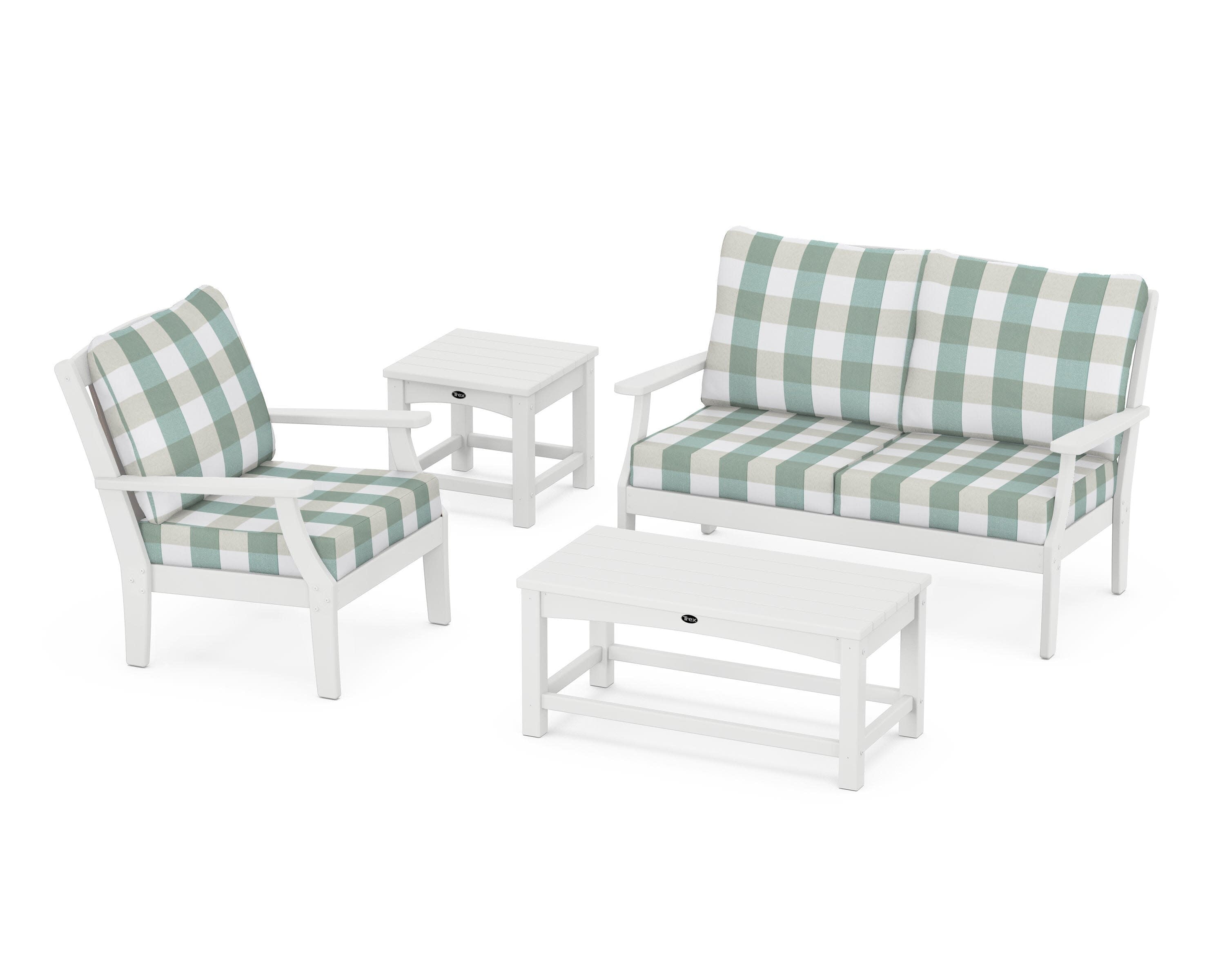 Yacht Club 4-Piece Deep Seating Set in Classic White / Buffalo Plaid Glacier Spa
