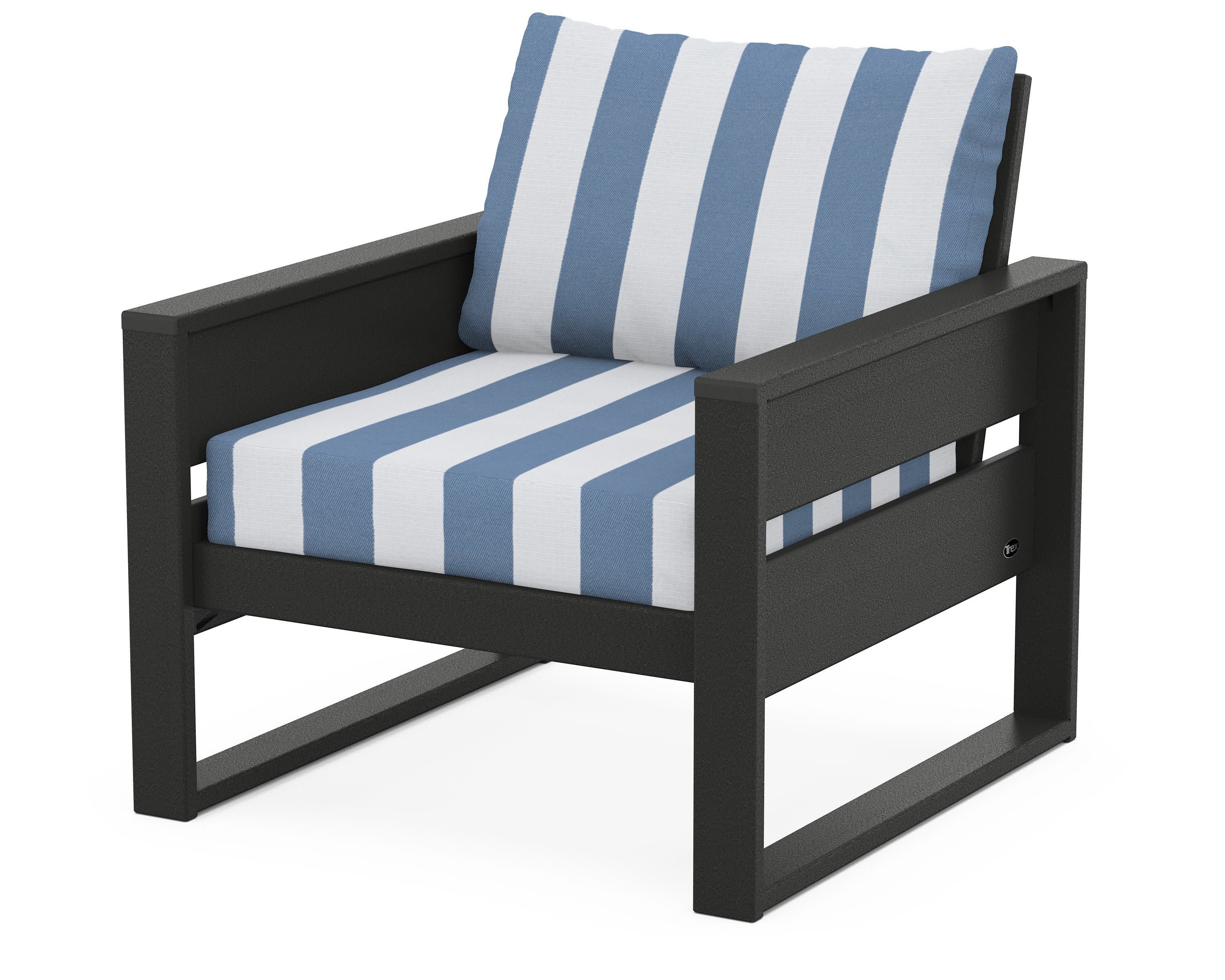 Eastport Club Chair in Charcoal Black / Cabana Stripe Sky Blue