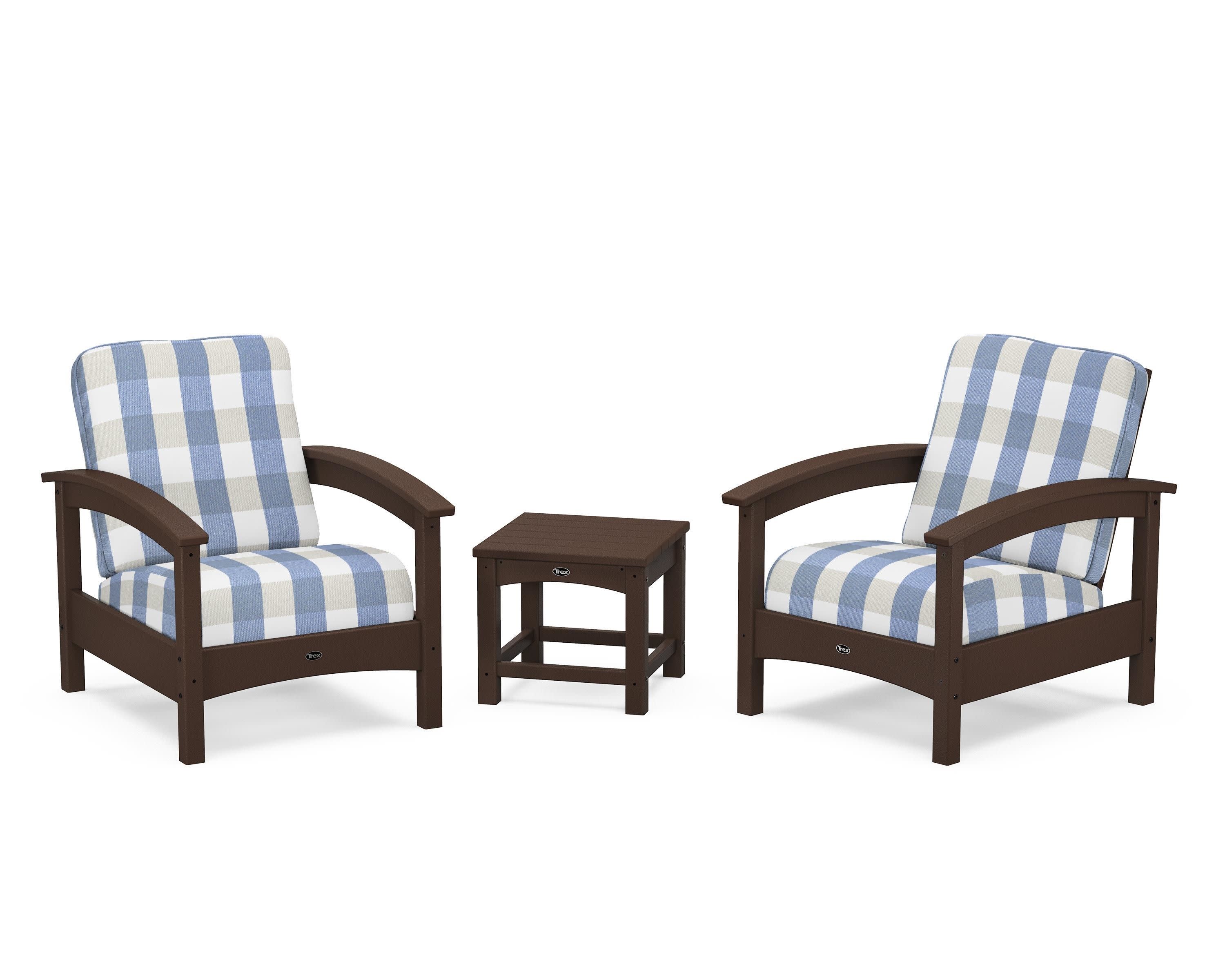 Rockport Club 3-Piece Deep Seating Conversation Set in Vintage Lantern / Buffalo Plaid Sky Blue
