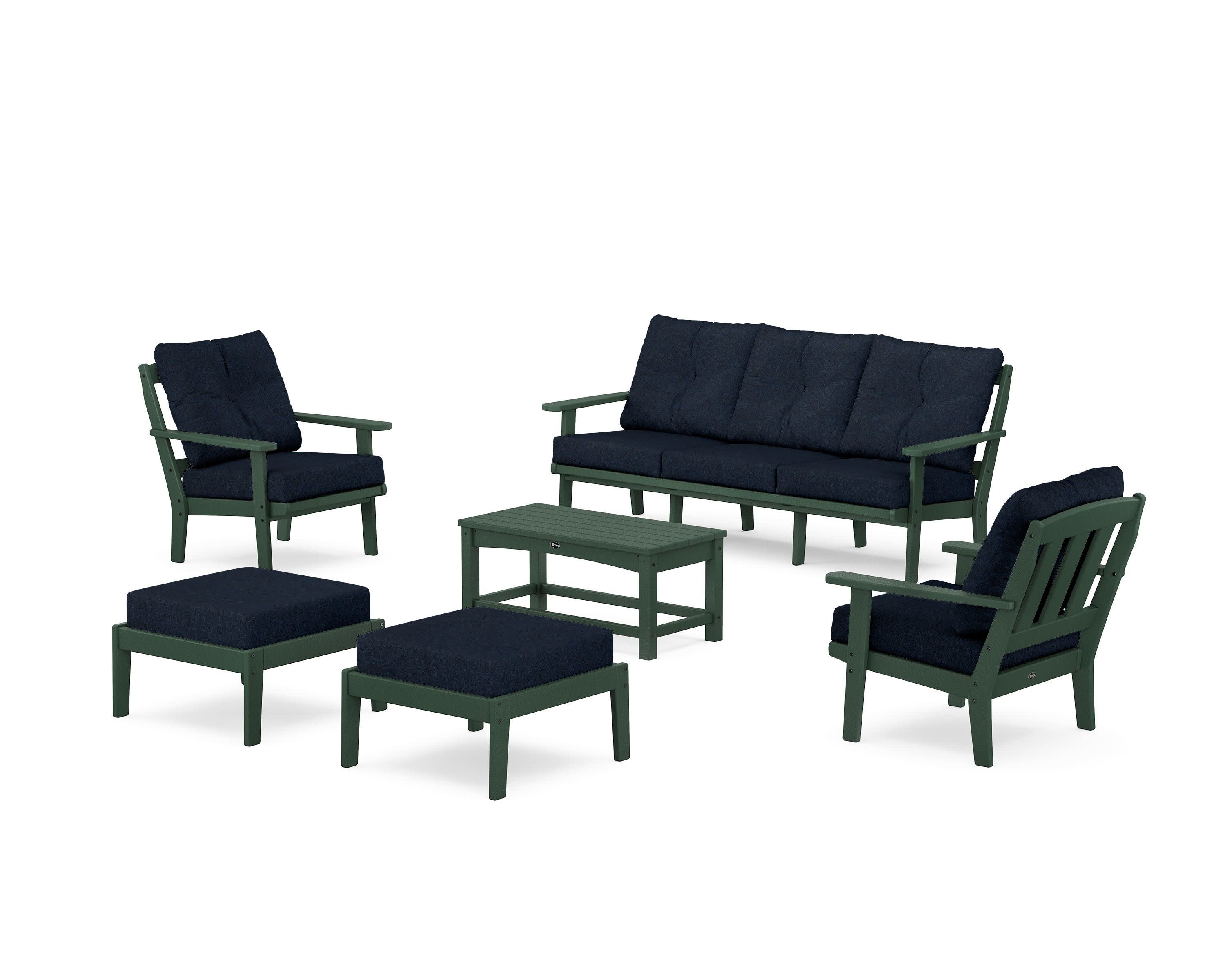 Cape Cod 6-Piece Lounge Sofa Set in Rainforest Canopy / Marine Indigo