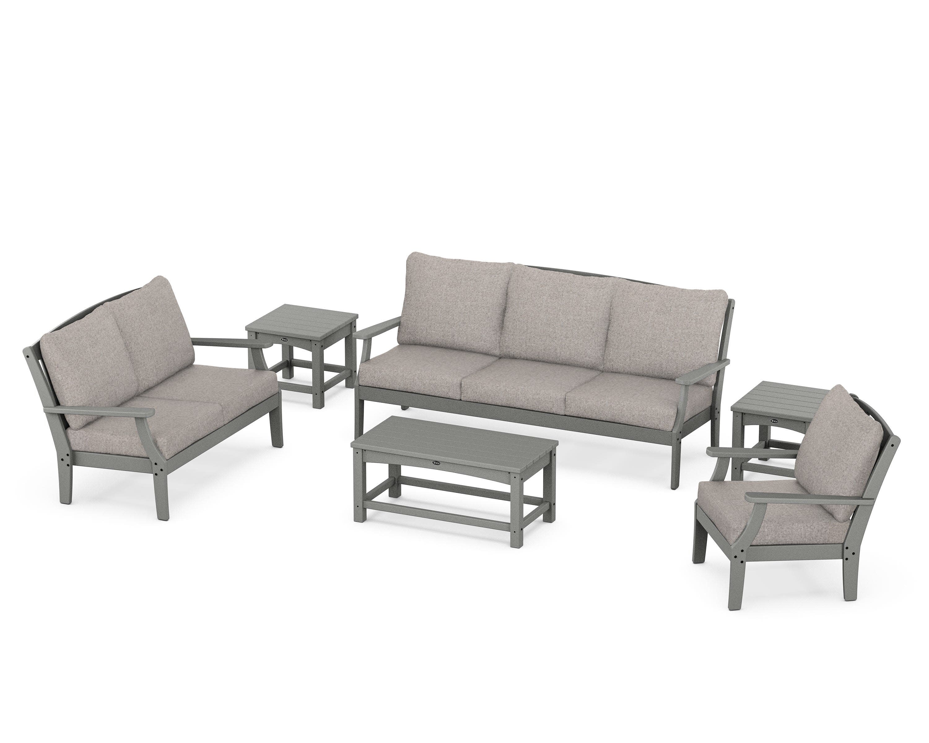 Yacht Club 6-Piece Deep Seating Set in Stepping Stone / Weathered Tweed