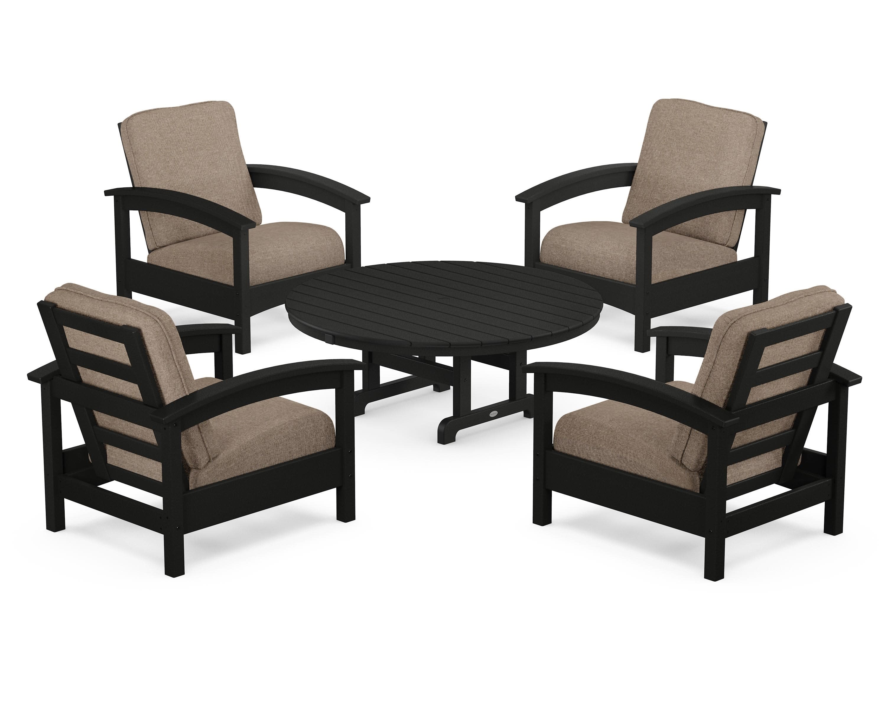 Rockport 5-Piece Deep Seating Set in Charcoal Black / Spiced Burlap