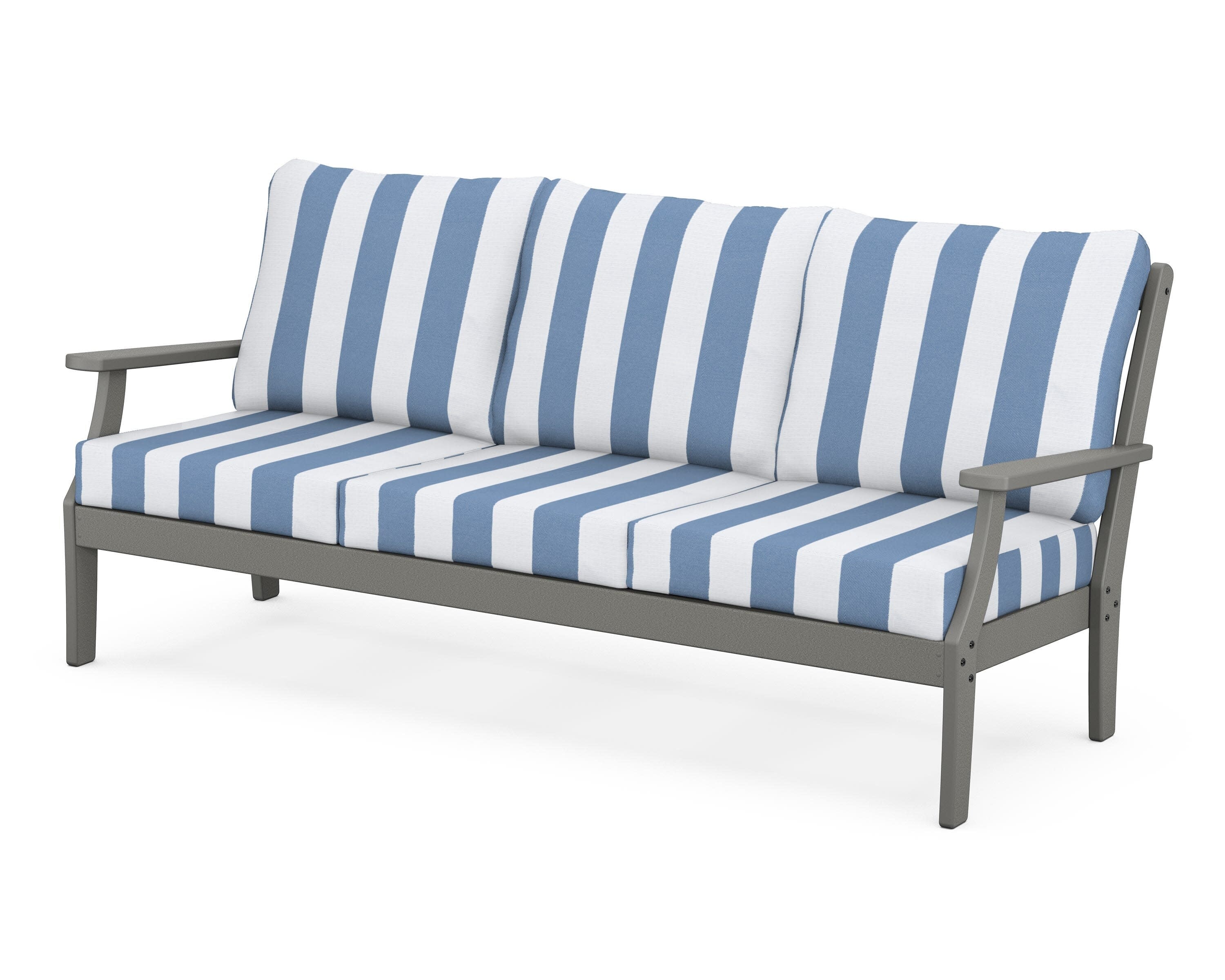 Yacht Club Deep Seating Sofa in Stepping Stone / Cabana Stripe Sky Blue