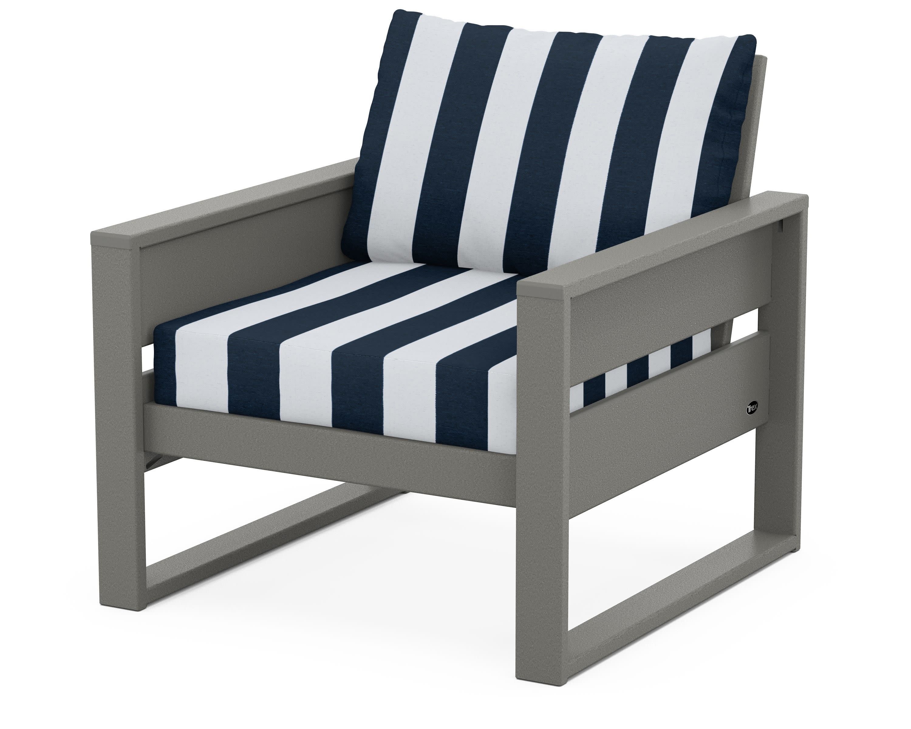 Eastport Club Chair in Stepping Stone / Cabana Stripe Marine Indigo