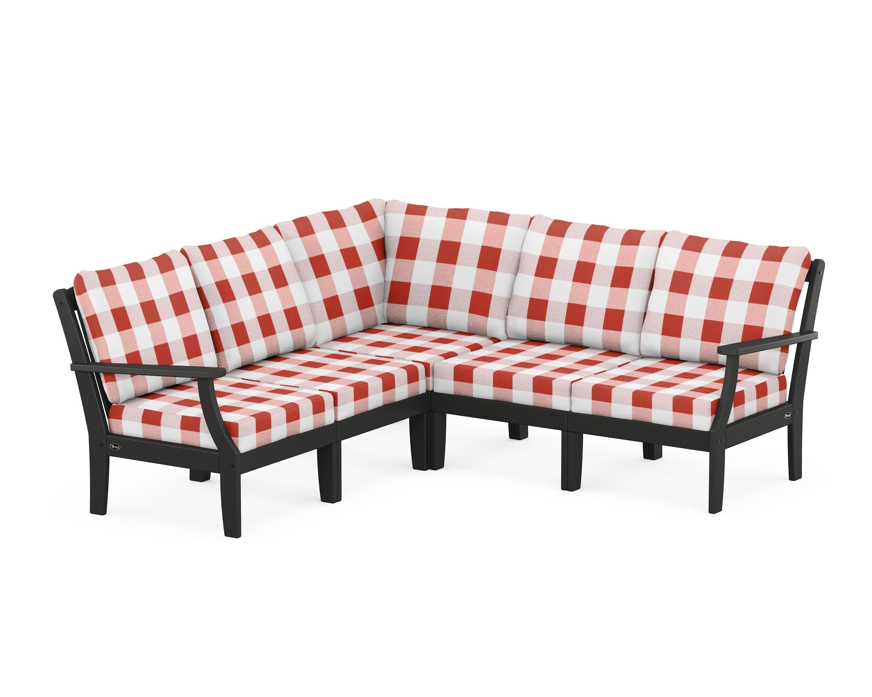 Yacht Club Modular 5-Piece Deep Seating Set in Charcoal Black / Buffalo Plaid Crimson