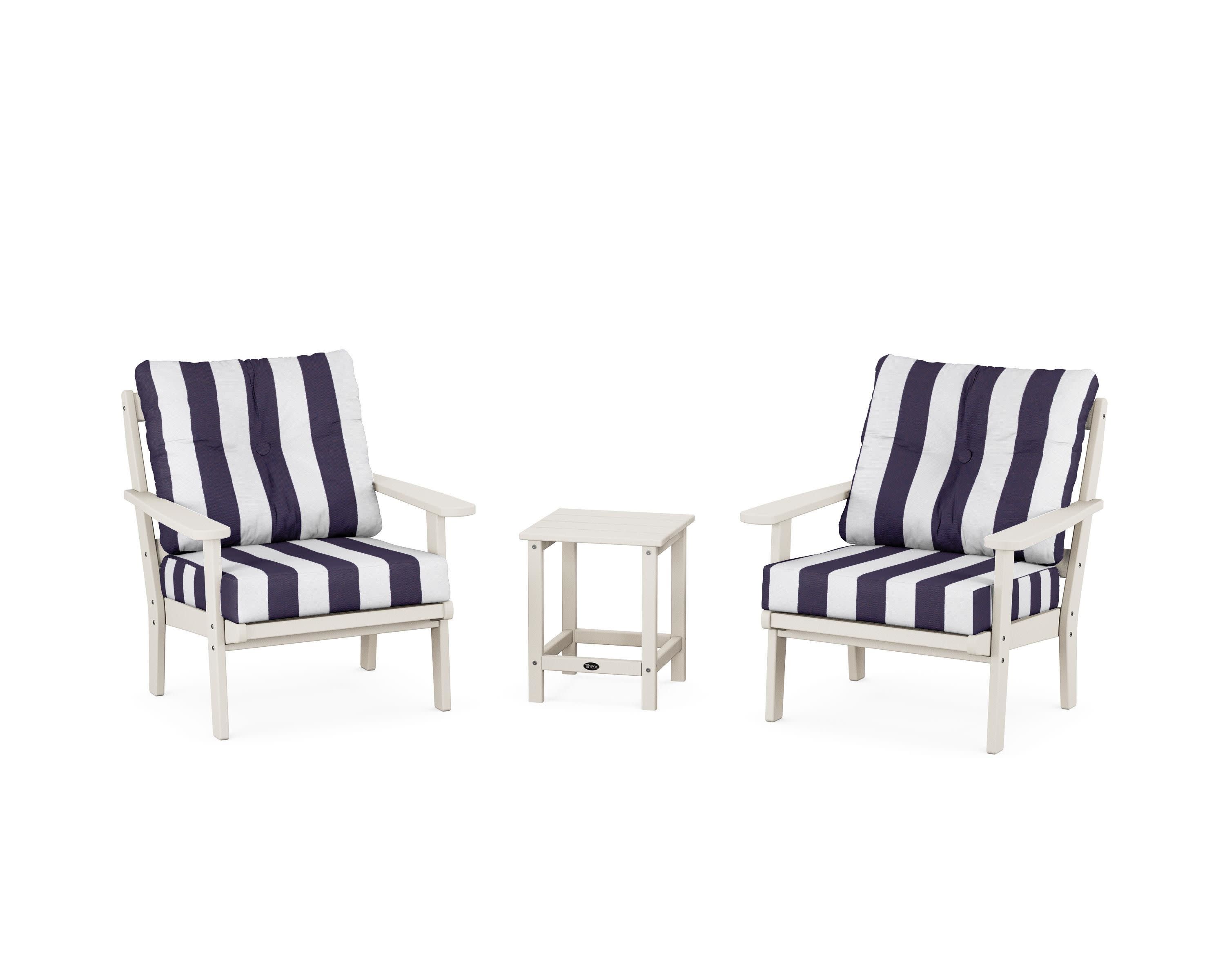 Cape Cod 3-Piece Deep Seating Set in Sand Castle / Cabana Stripe Navy