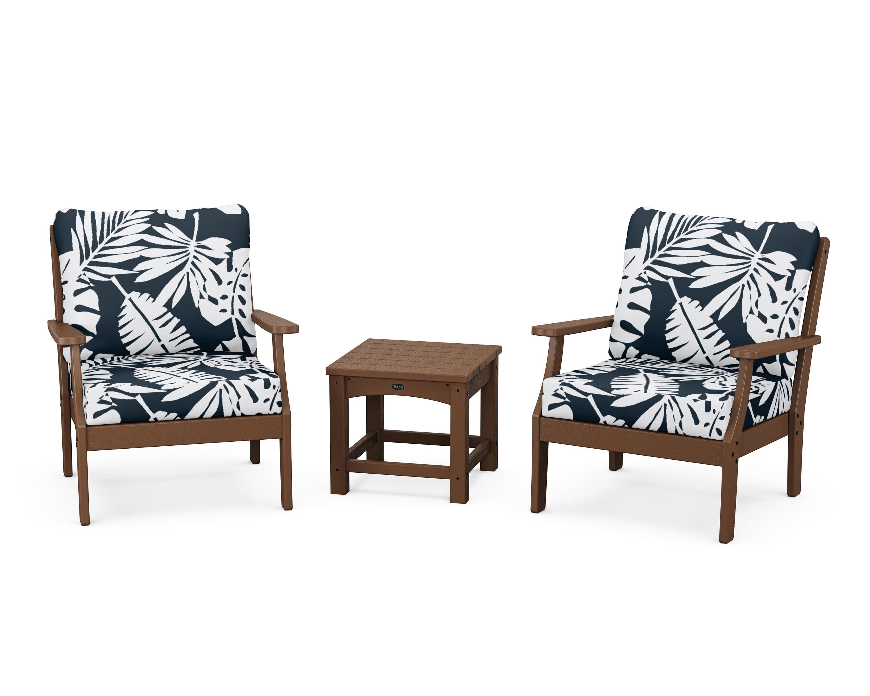 Yacht Club 3-Piece Deep Seating Set in Tree House / Leaf Marine Indigo