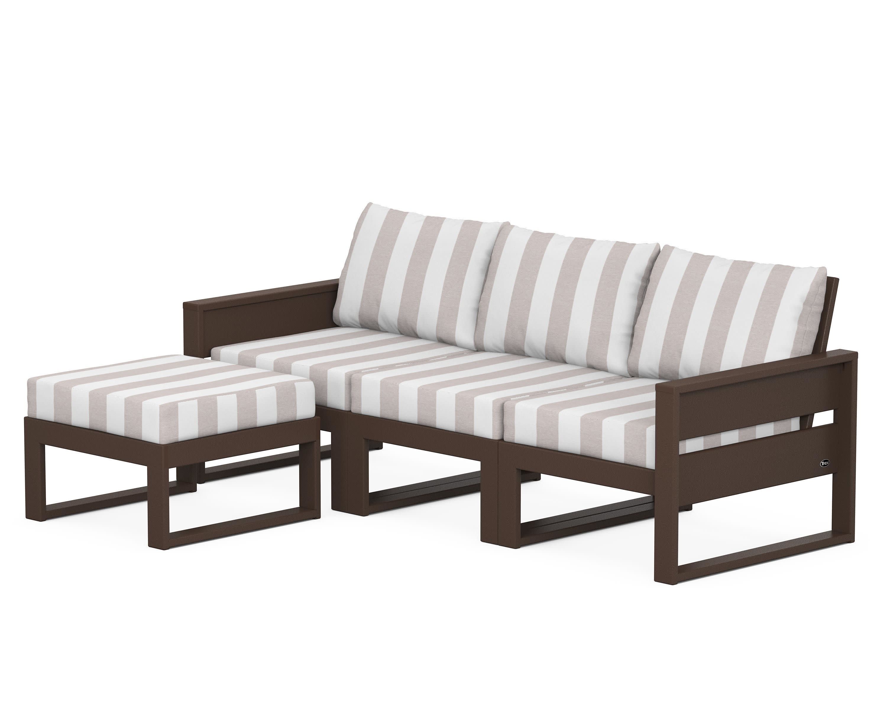 Eastport 4- Piece Sectional with Ottoman in Vintage Lantern / Cabana Stripe Dune Burlap
