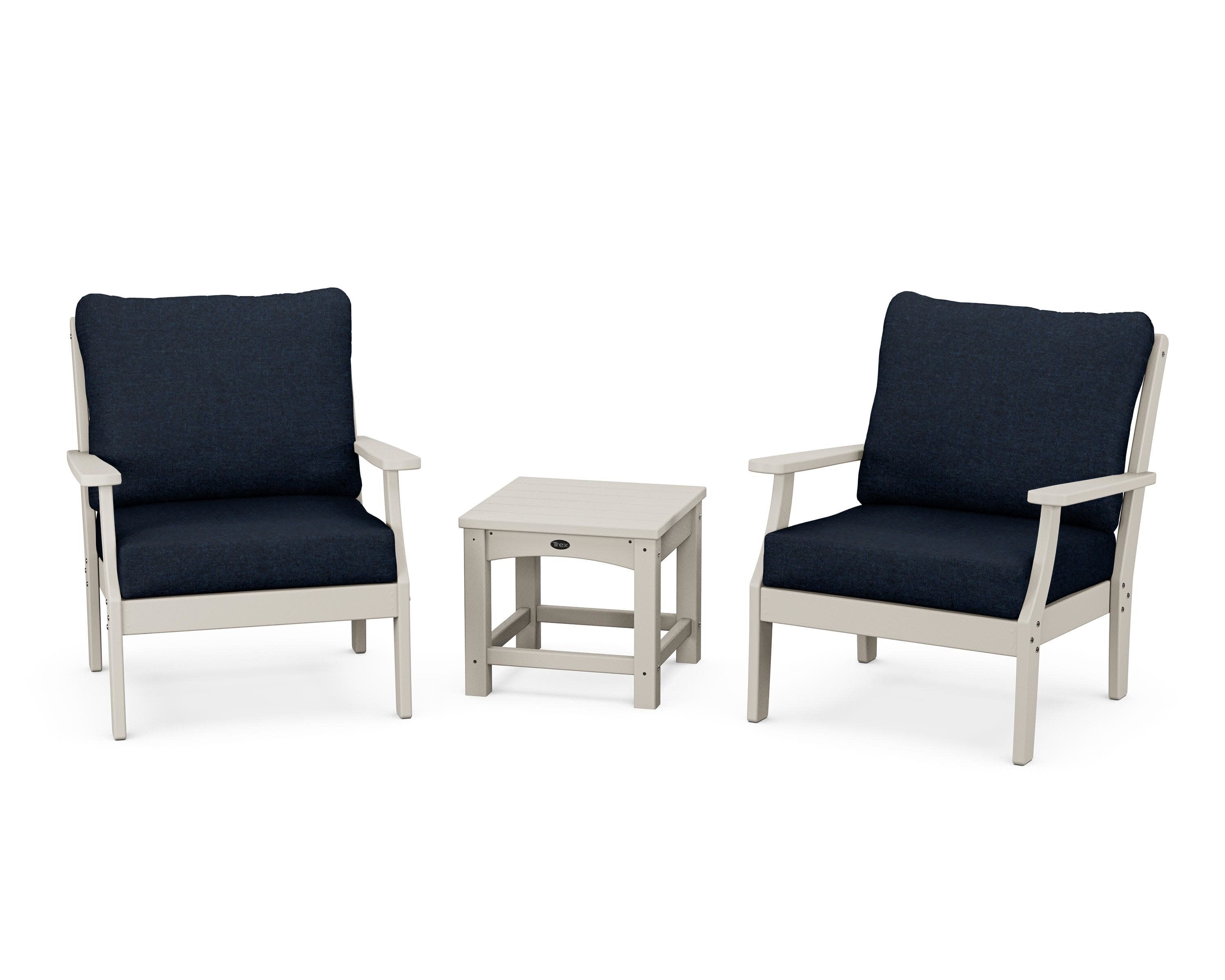 Yacht Club 3-Piece Deep Seating Set in Sand Castle / Marine Indigo