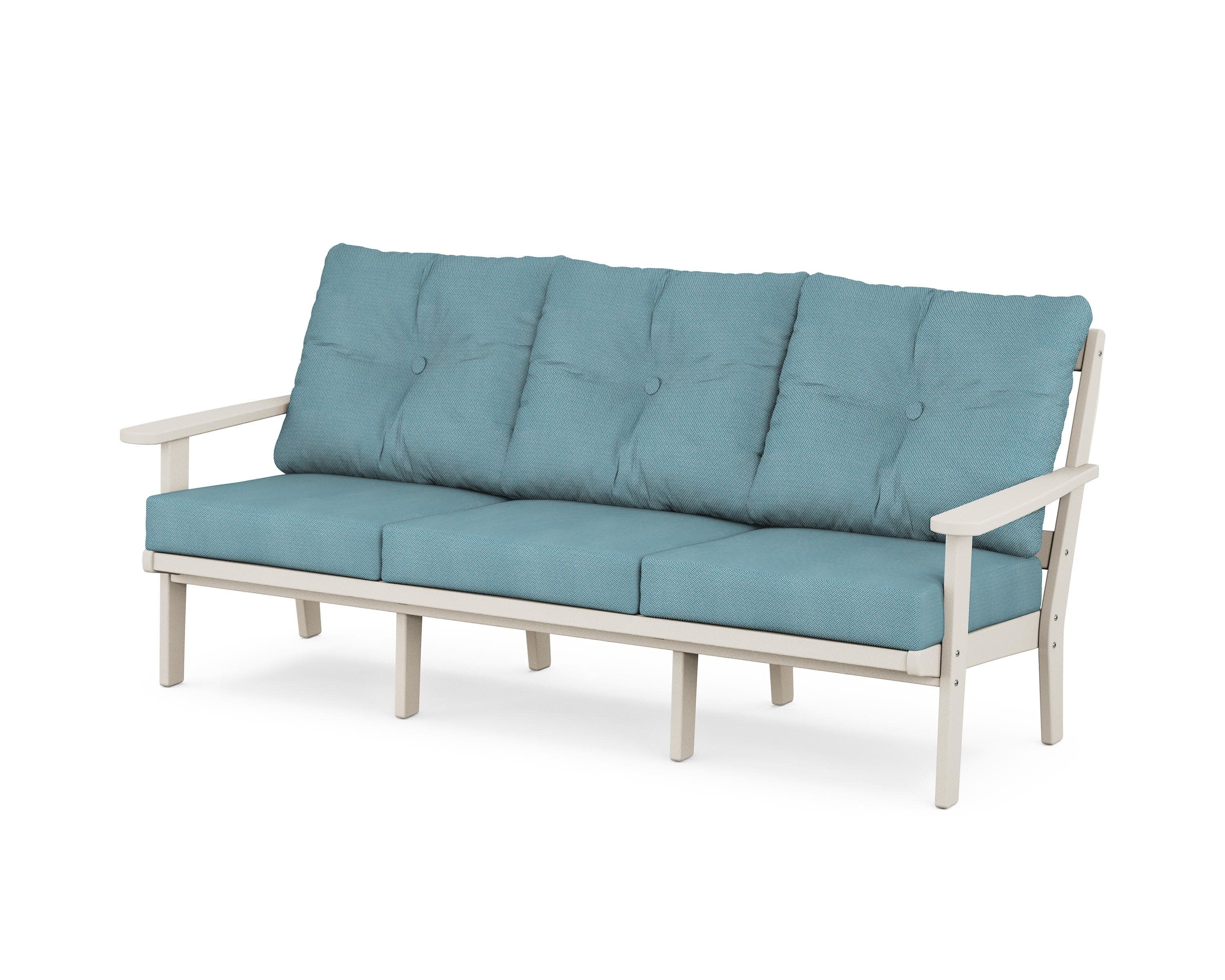 Cape Cod Deep Seating Sofa in Sand Castle / Lattice Sky Blue