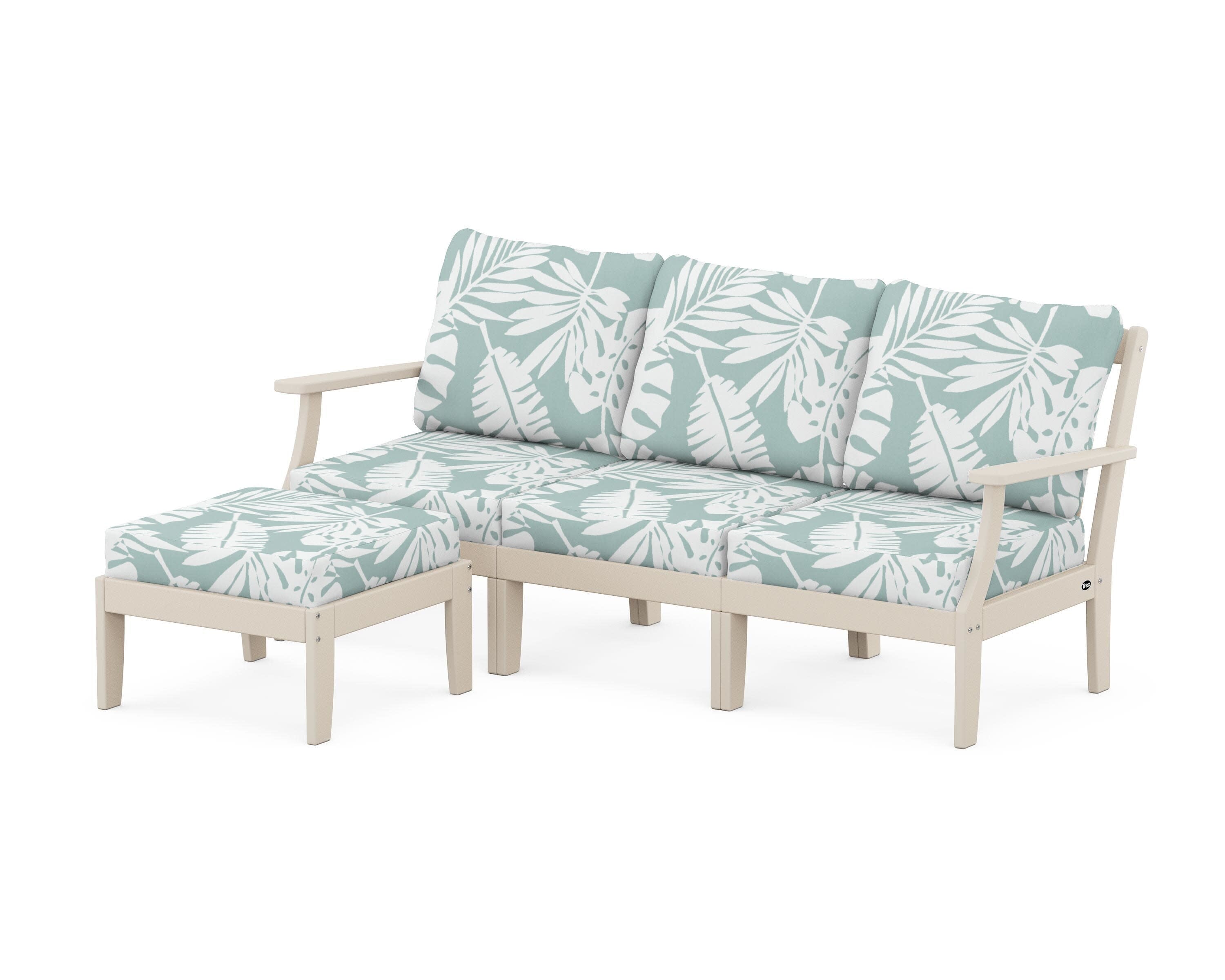 Yacht Club Modular 4-Piece Deep Seating Set with Ottoman in Sand Castle / Leaf Glacier Spa