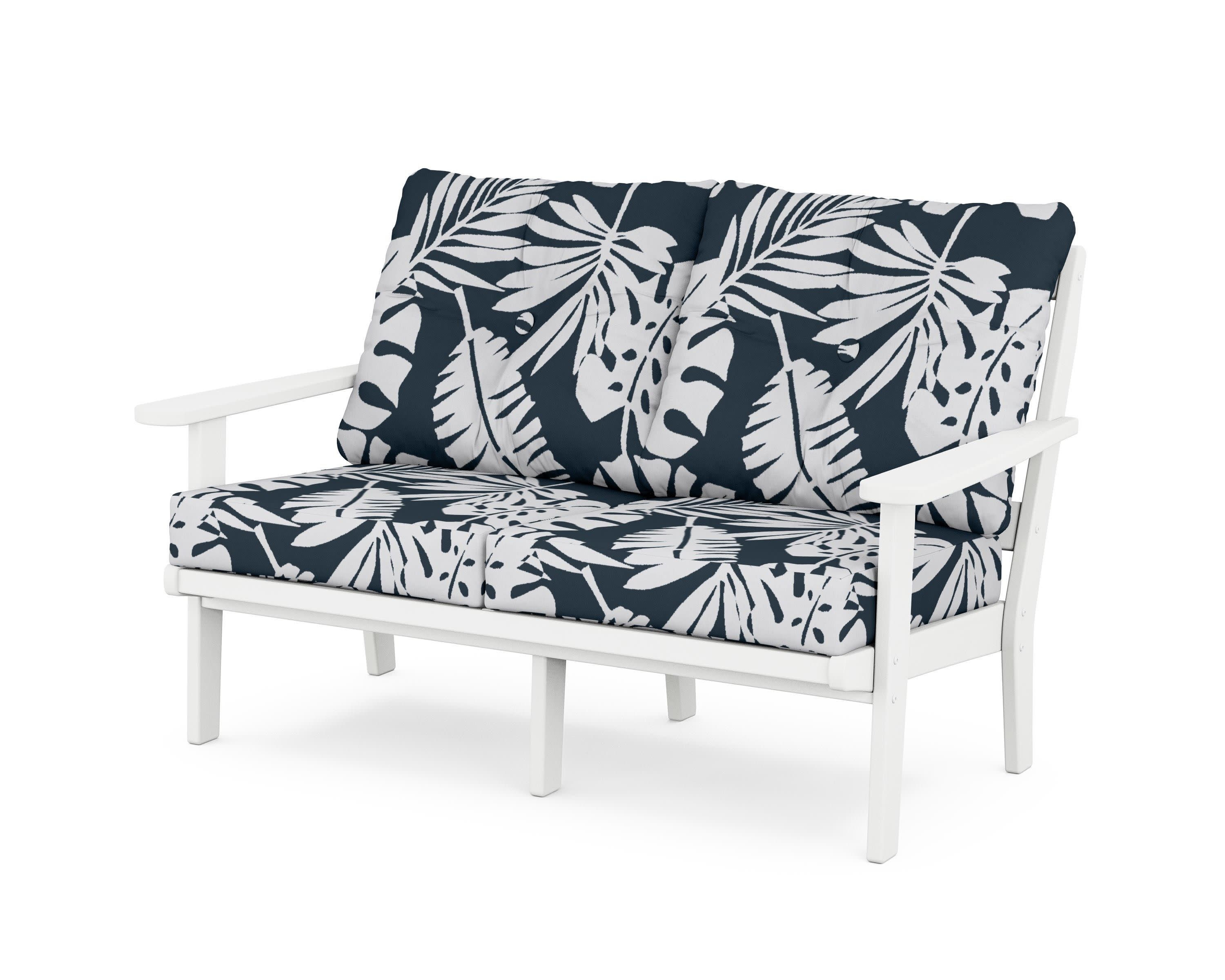 Cape Cod Deep Seating Loveseat in Classic White / Leaf Marine Indigo