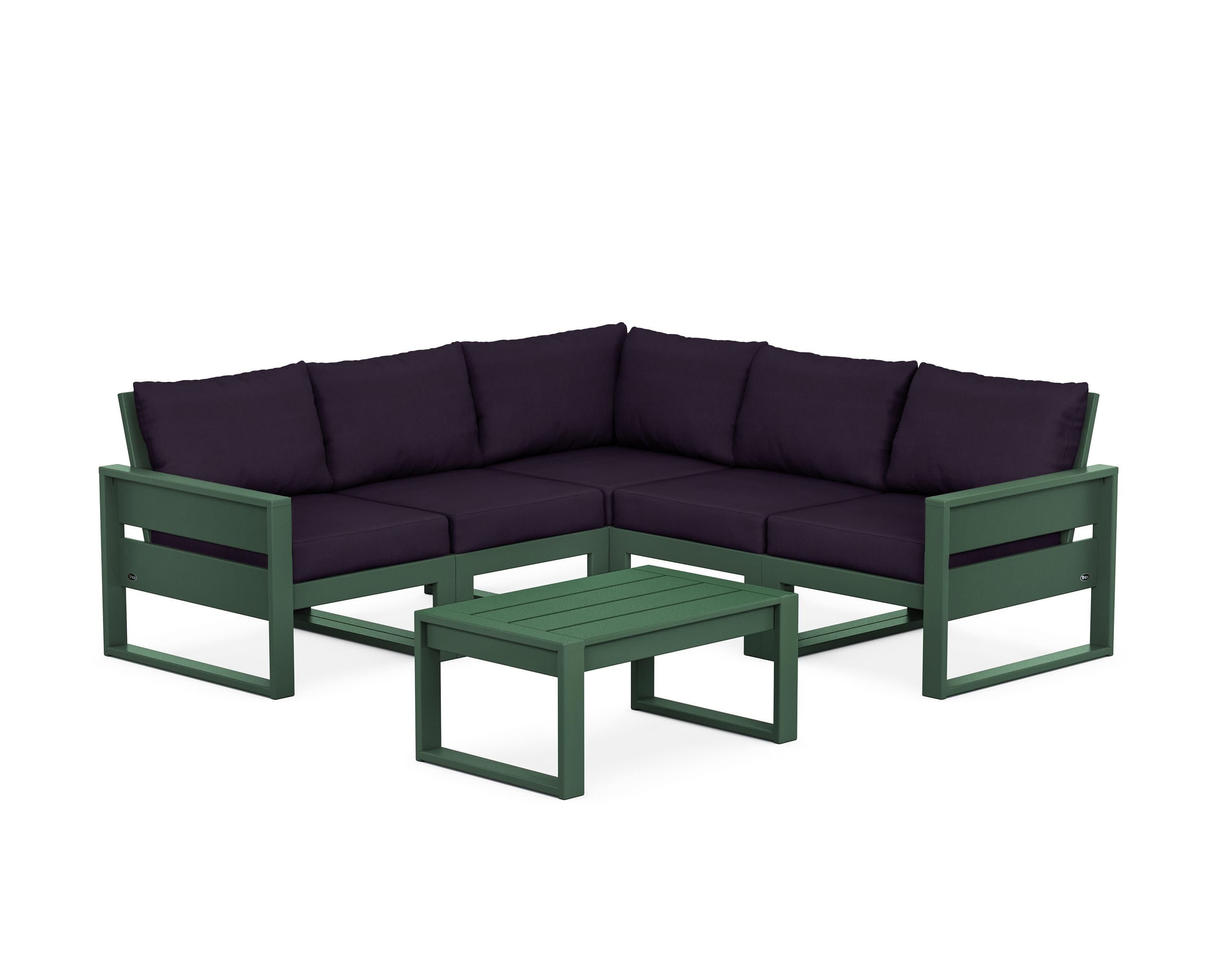 Eastport 6-Piece Deep Seating Sectional + Coffee Table Set in Rainforest Canopy / Navy Linen