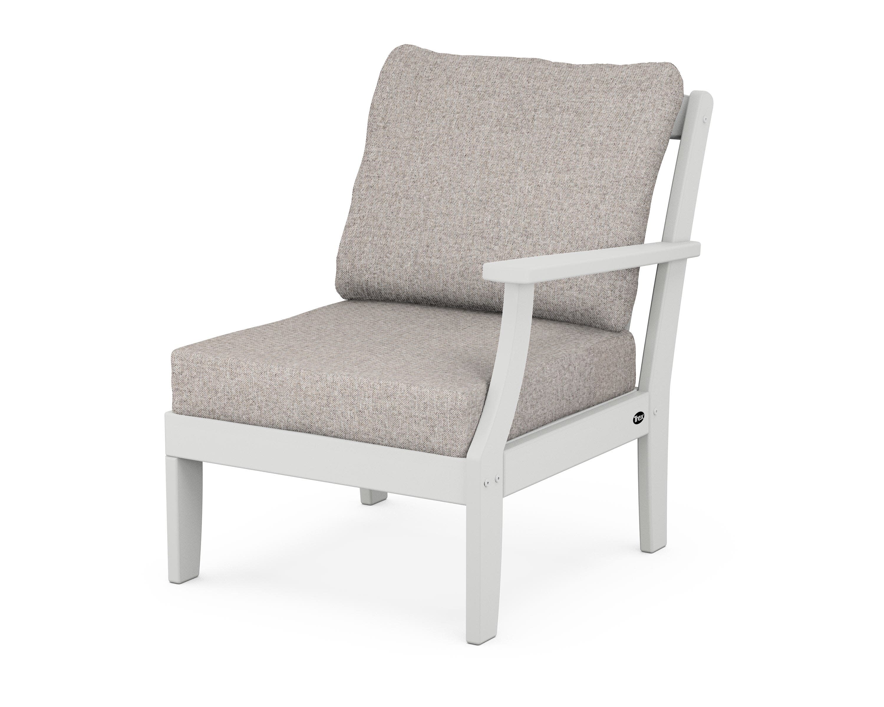Yacht Club Modular Right Arm Chair in Classic White / Weathered Tweed
