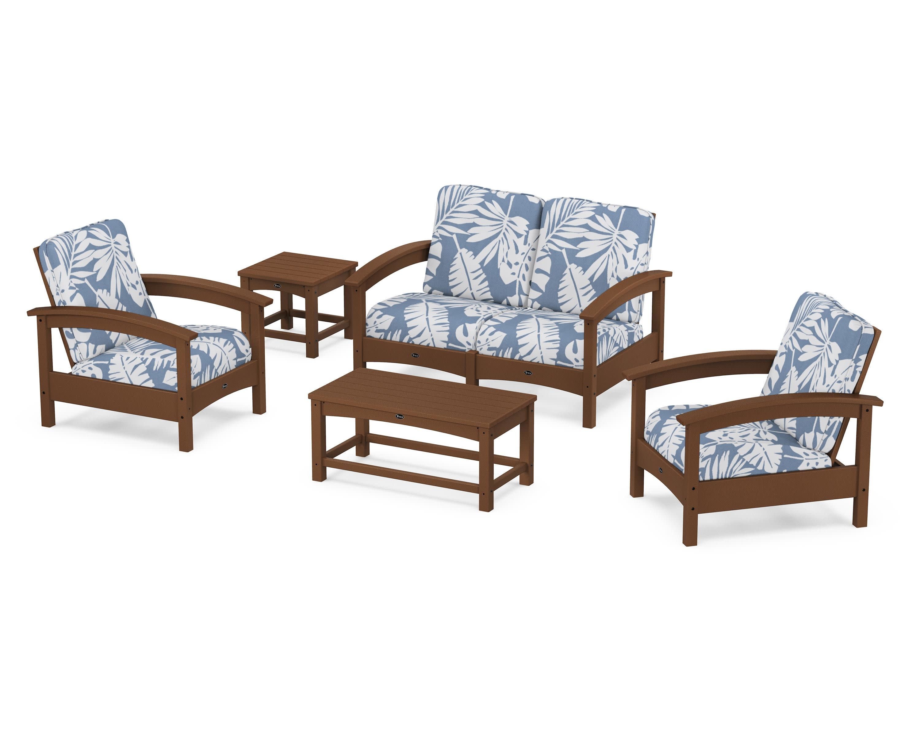 Rockport Club 6-Piece Deep Seating Conversation Set in Tree House / Leaf Sky Blue