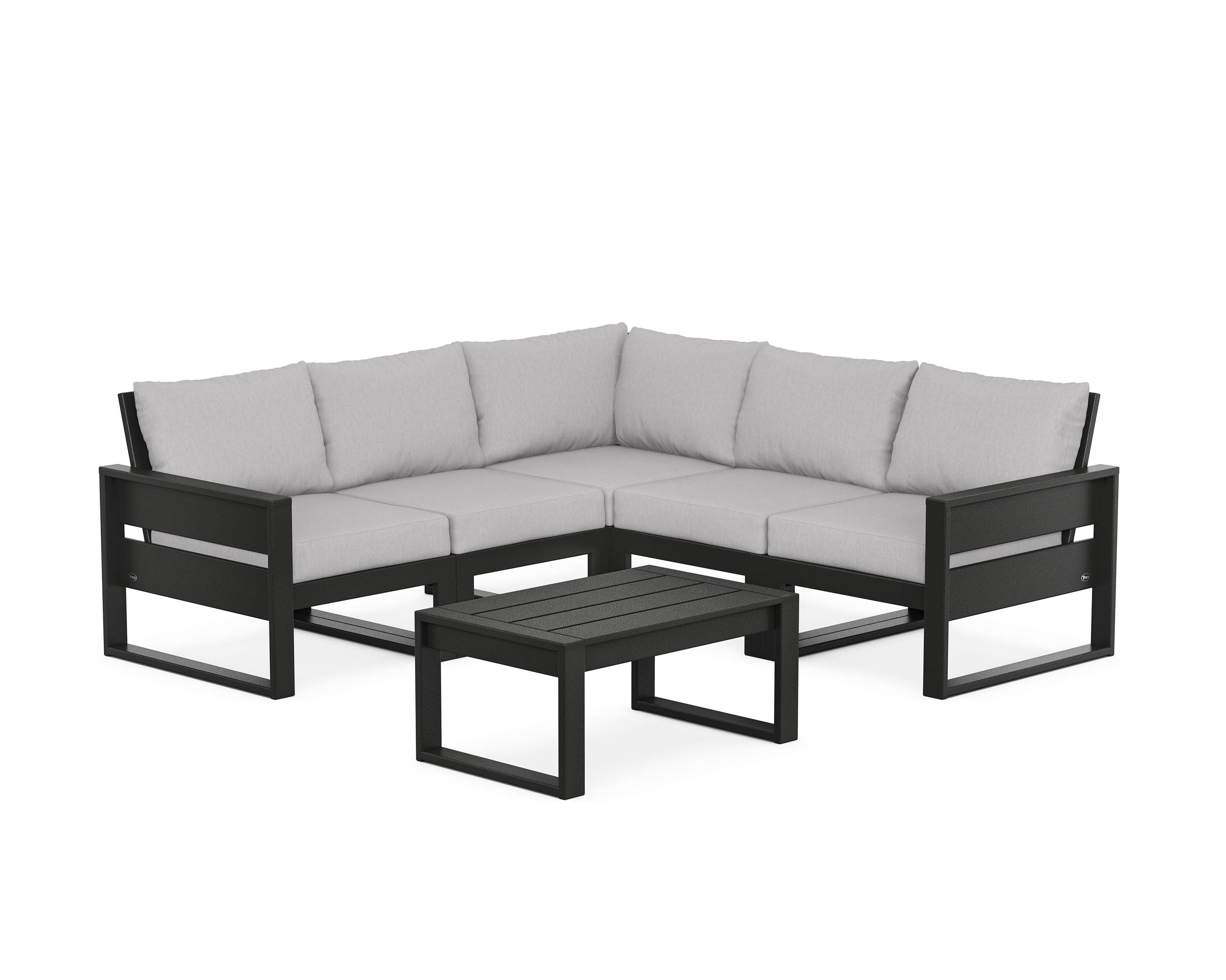 Eastport 6-Piece Deep Seating Sectional + Coffee Table Set in Charcoal Black / Granite