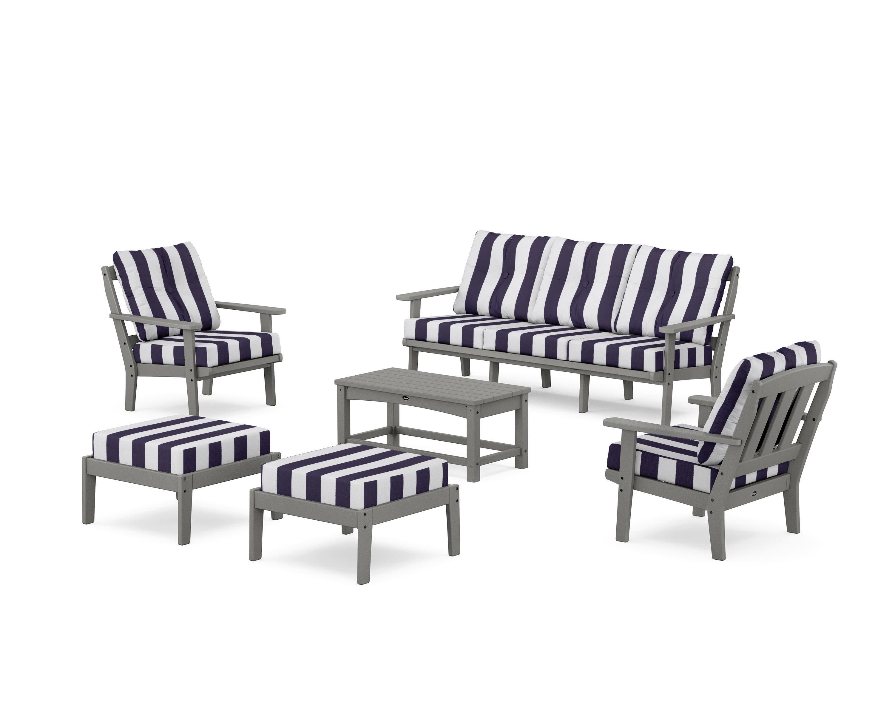 Cape Cod 6-Piece Lounge Sofa Set in Stepping Stone / Cabana Stripe Navy