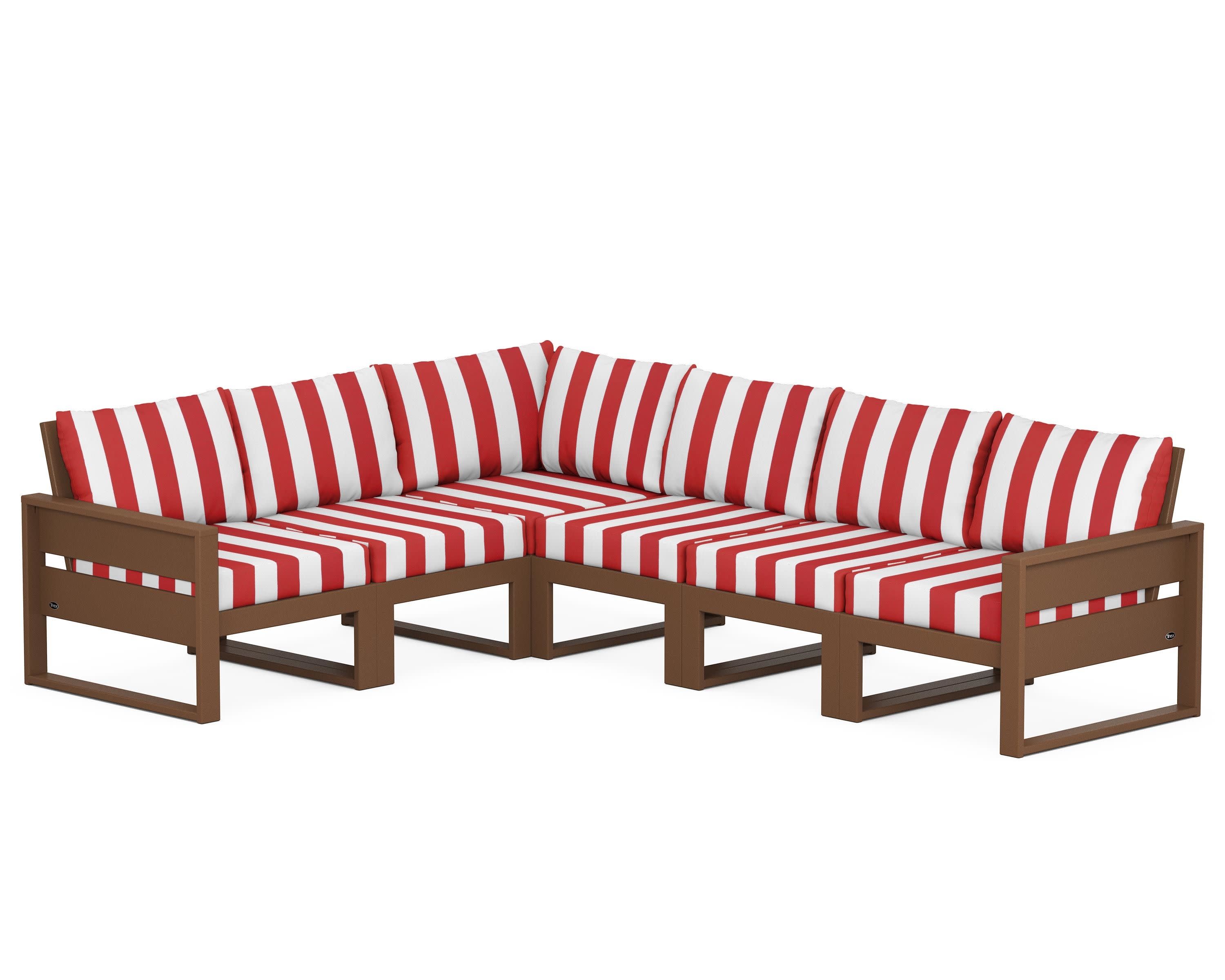 Eastport 6-Piece Sectional in Tree House / Cabana Stripe Crimson