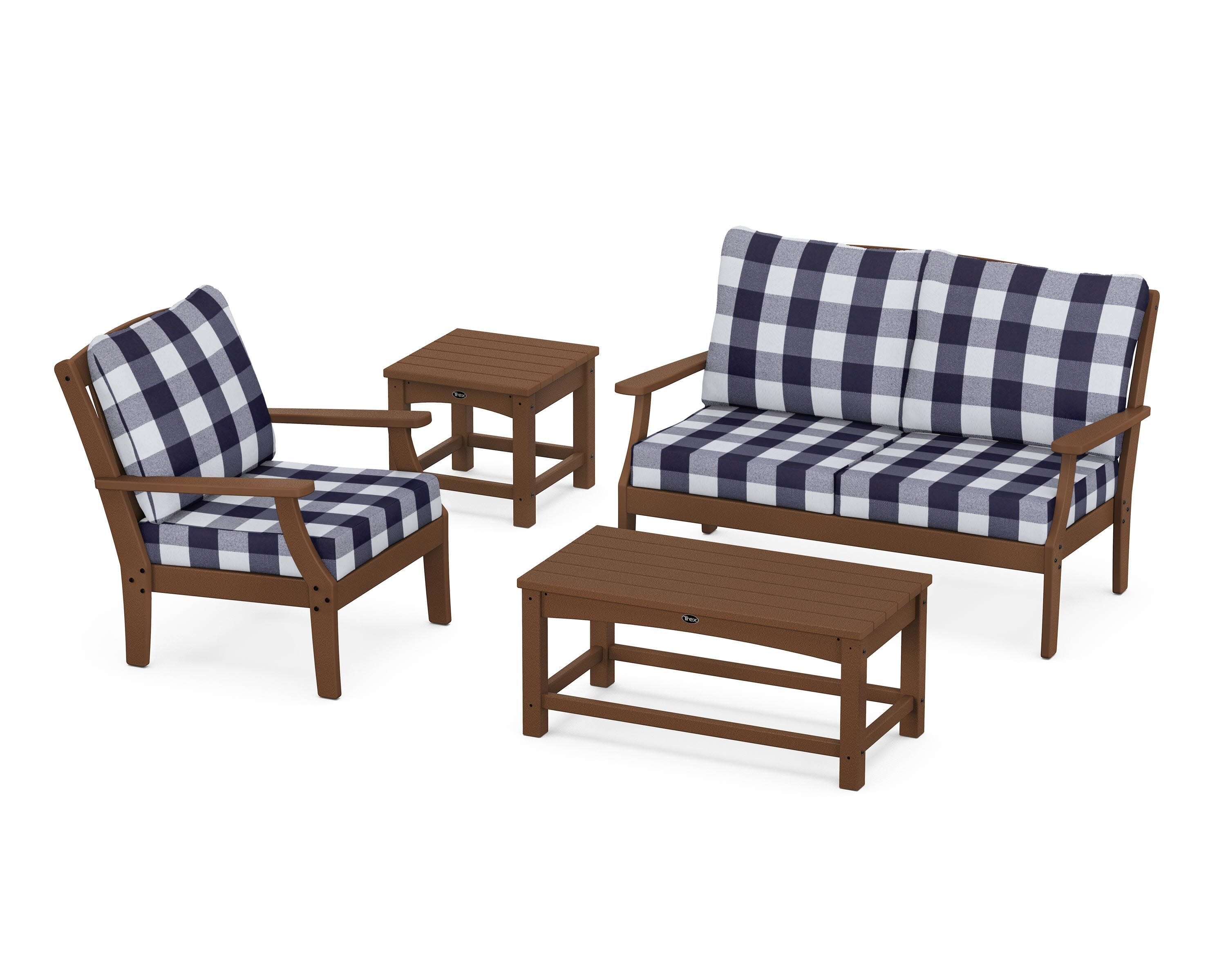 Yacht Club 4-Piece Deep Seating Set in Tree House / Buffalo Plaid Navy