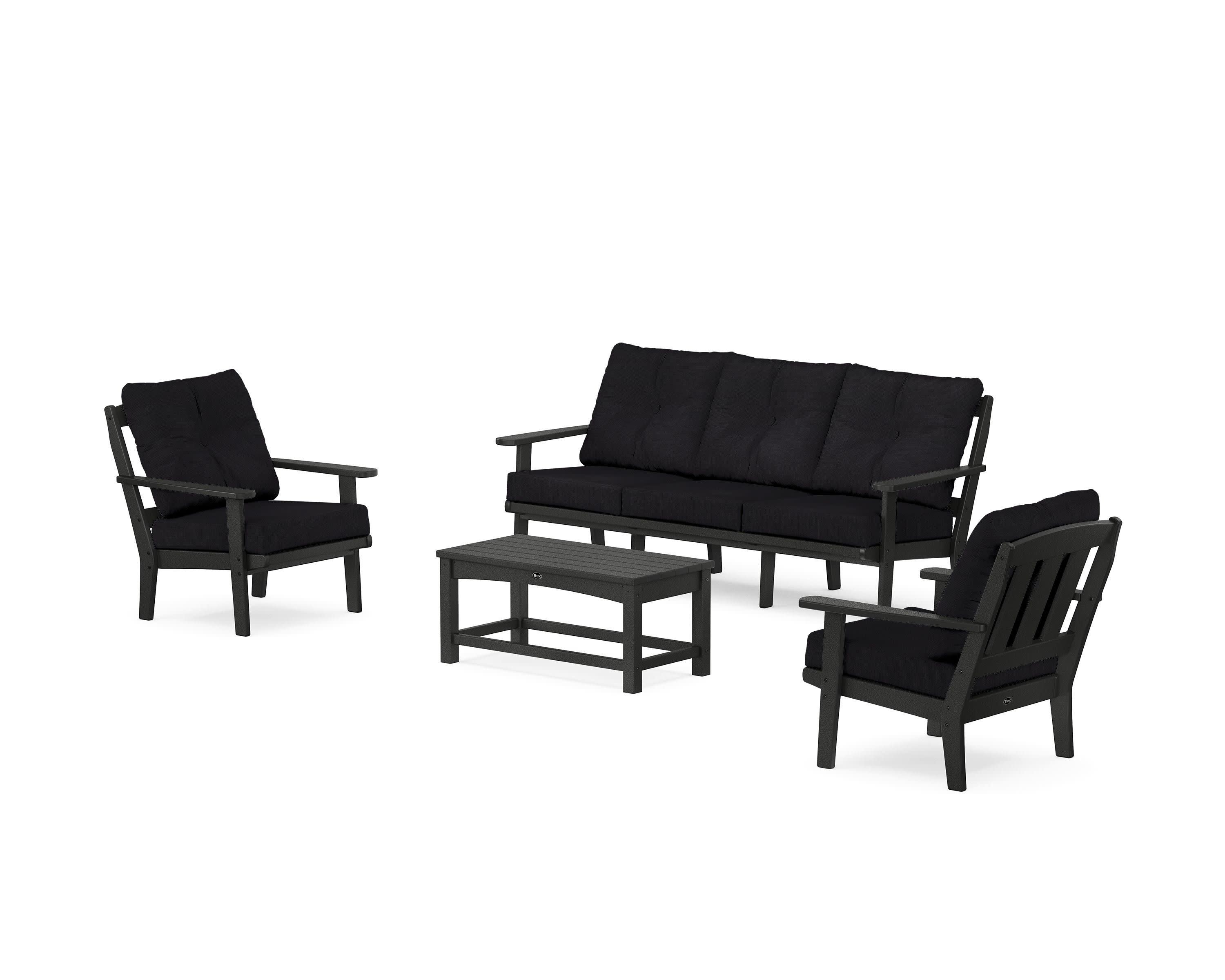 Cape Cod 4-Piece Deep Seating Set with Sofa in Charcoal Black / Midnight Linen