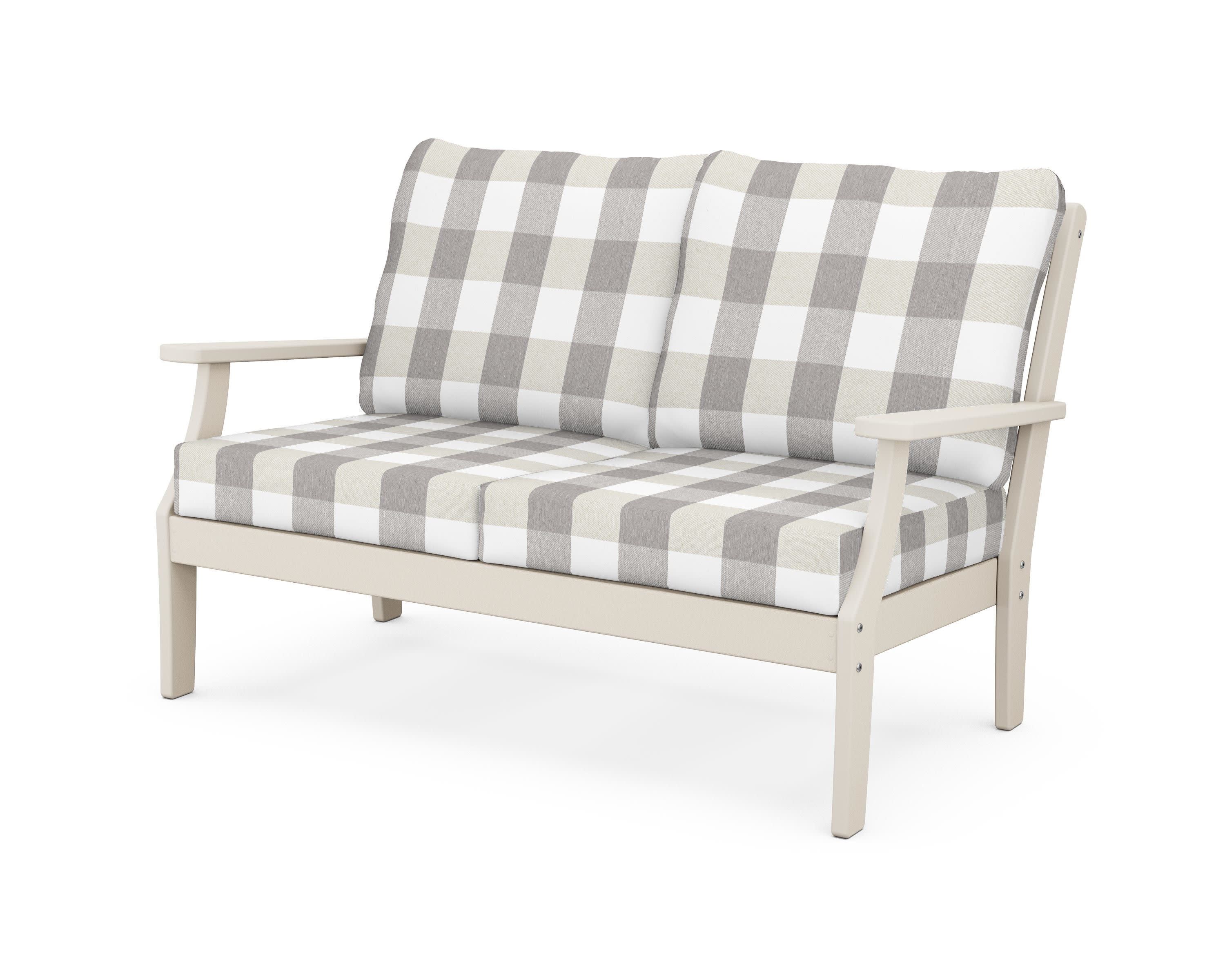 Yacht Club Deep Seating Loveseat in Sand Castle / Buffalo Plaid Grey Mist