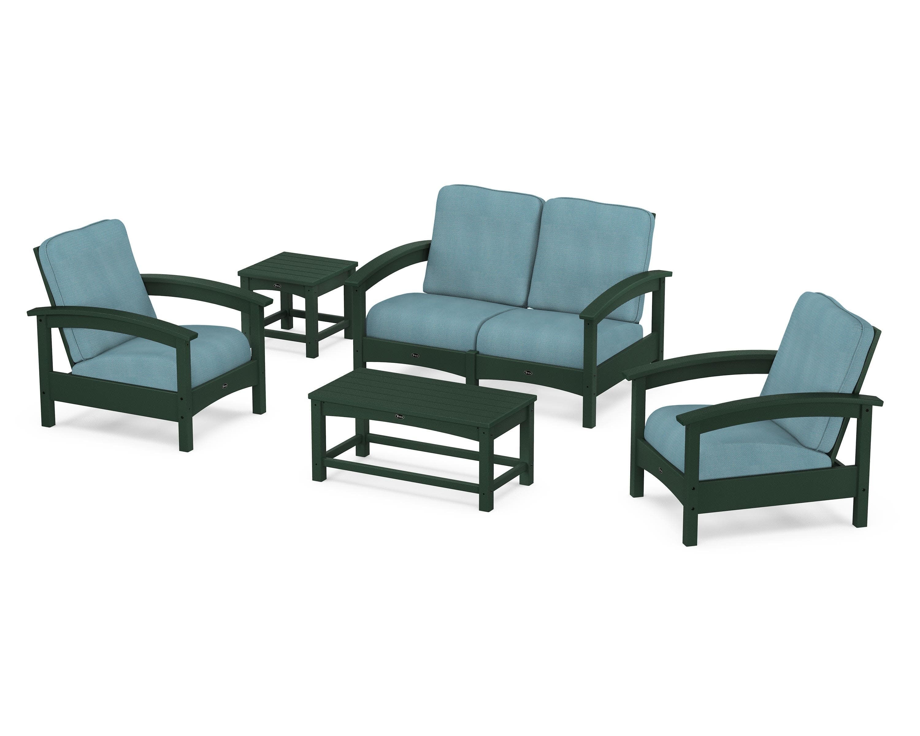 Rockport Club 6-Piece Deep Seating Conversation Set in Rainforest Canopy / Lattice Sky Blue