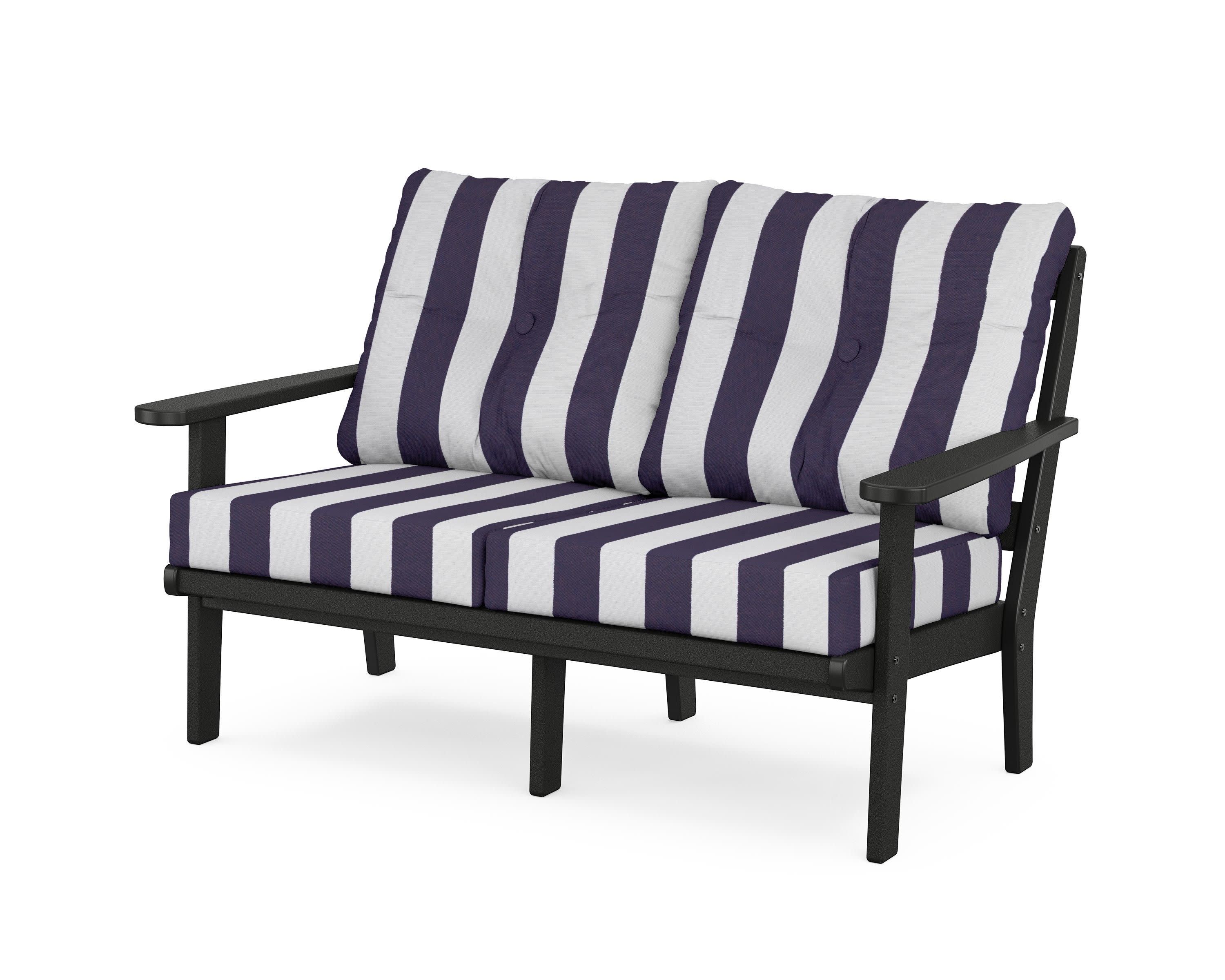 Cape Cod Deep Seating Loveseat in Charcoal Black / Cabana Stripe Navy