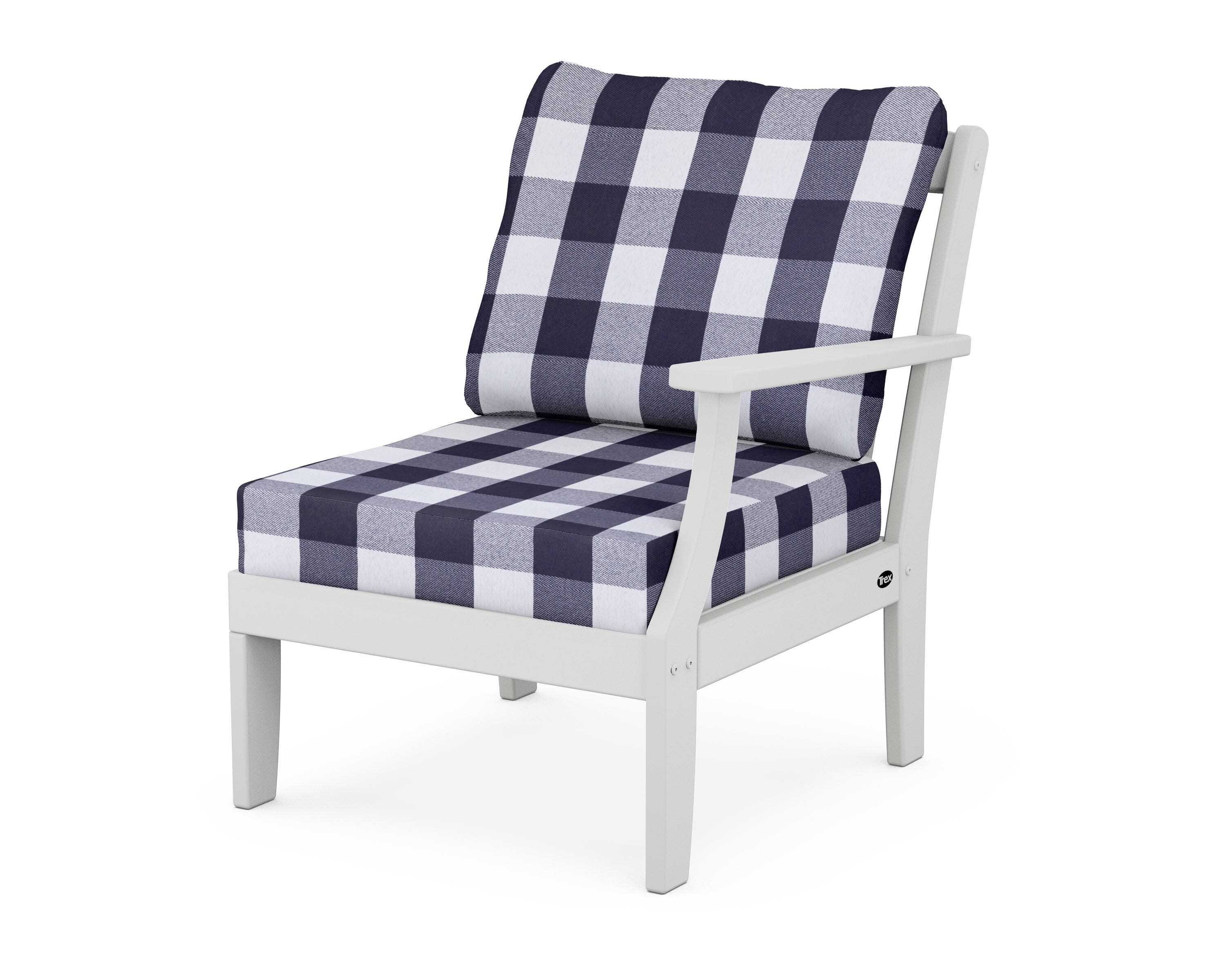 Yacht Club Modular Right Arm Chair in Classic White / Buffalo Plaid Navy