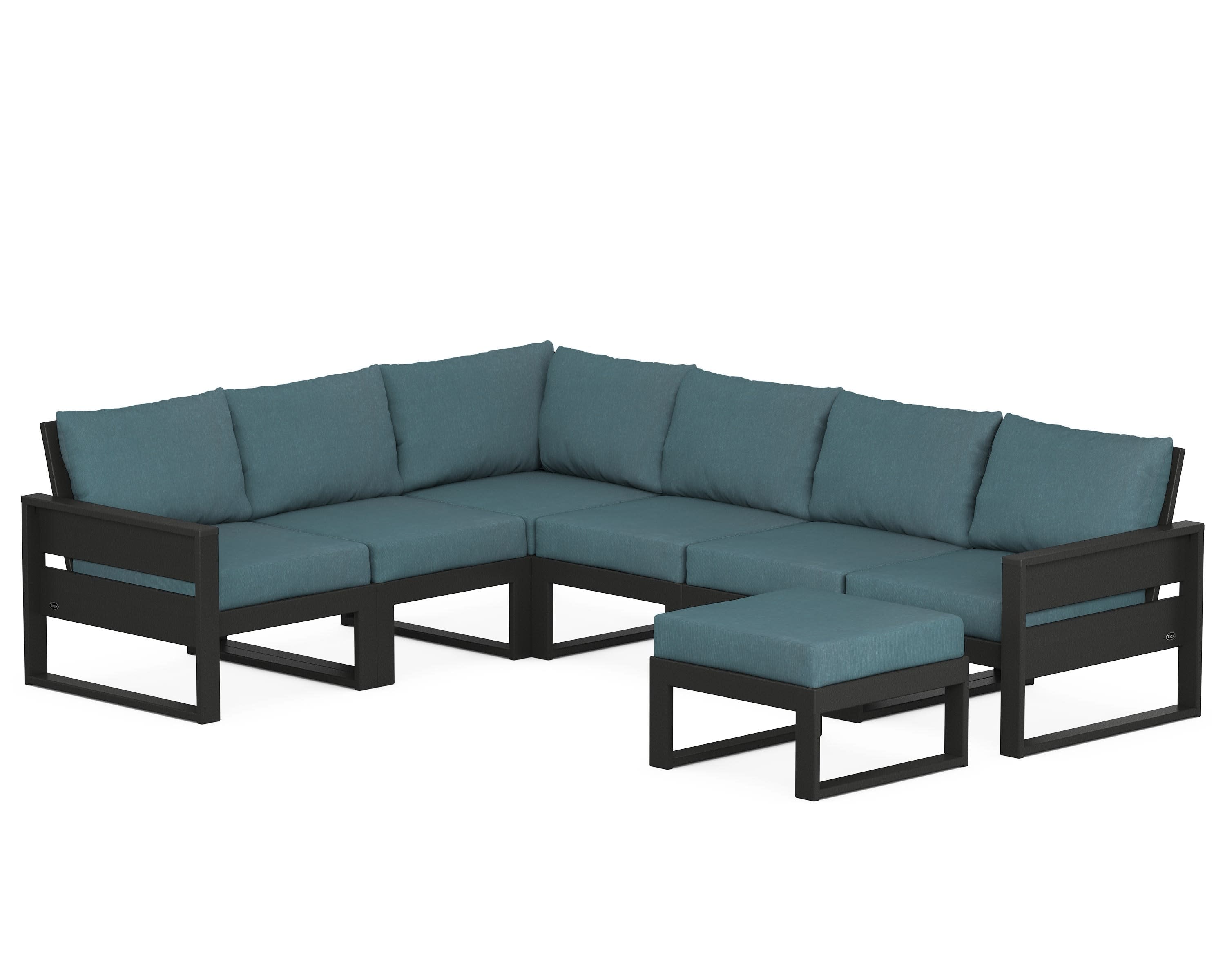 Eastport 6-Piece Sectional with Ottoman in Charcoal Black / Ocean Teal