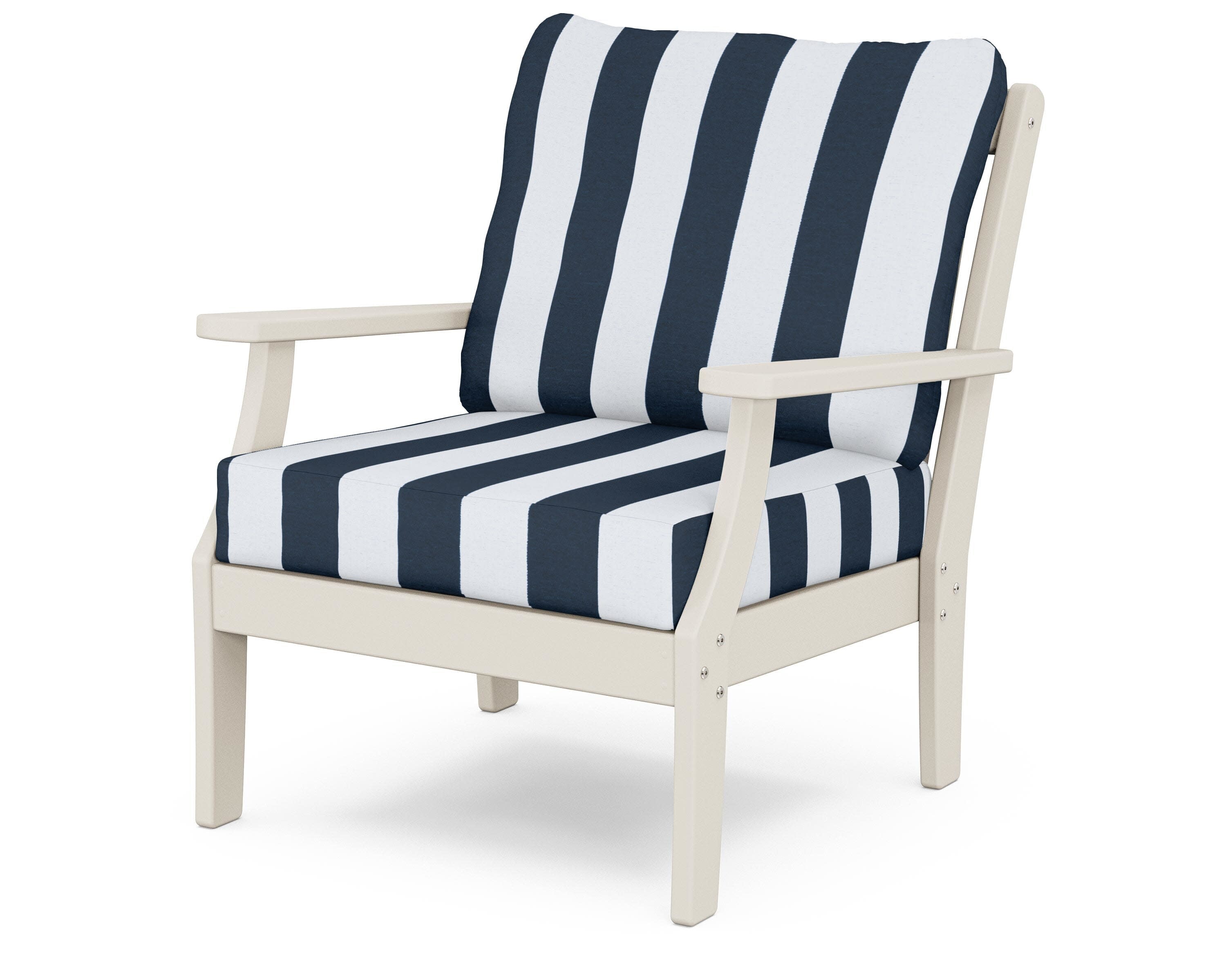 Yacht Club Deep Seating Chair in Sand Castle / Cabana Stripe Marine Indigo