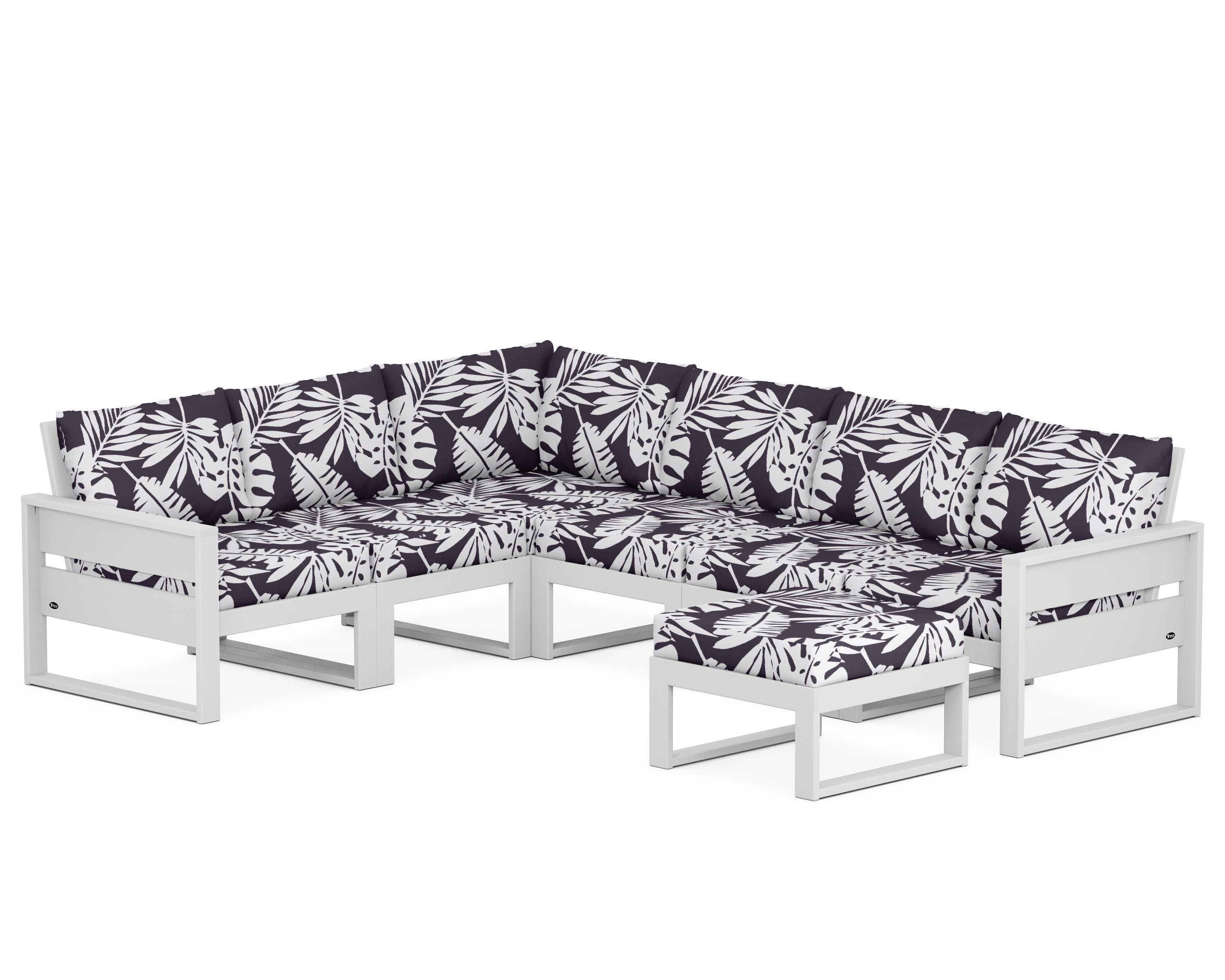 Eastport 6-Piece Sectional with Ottoman in Classic White / Leaf Navy