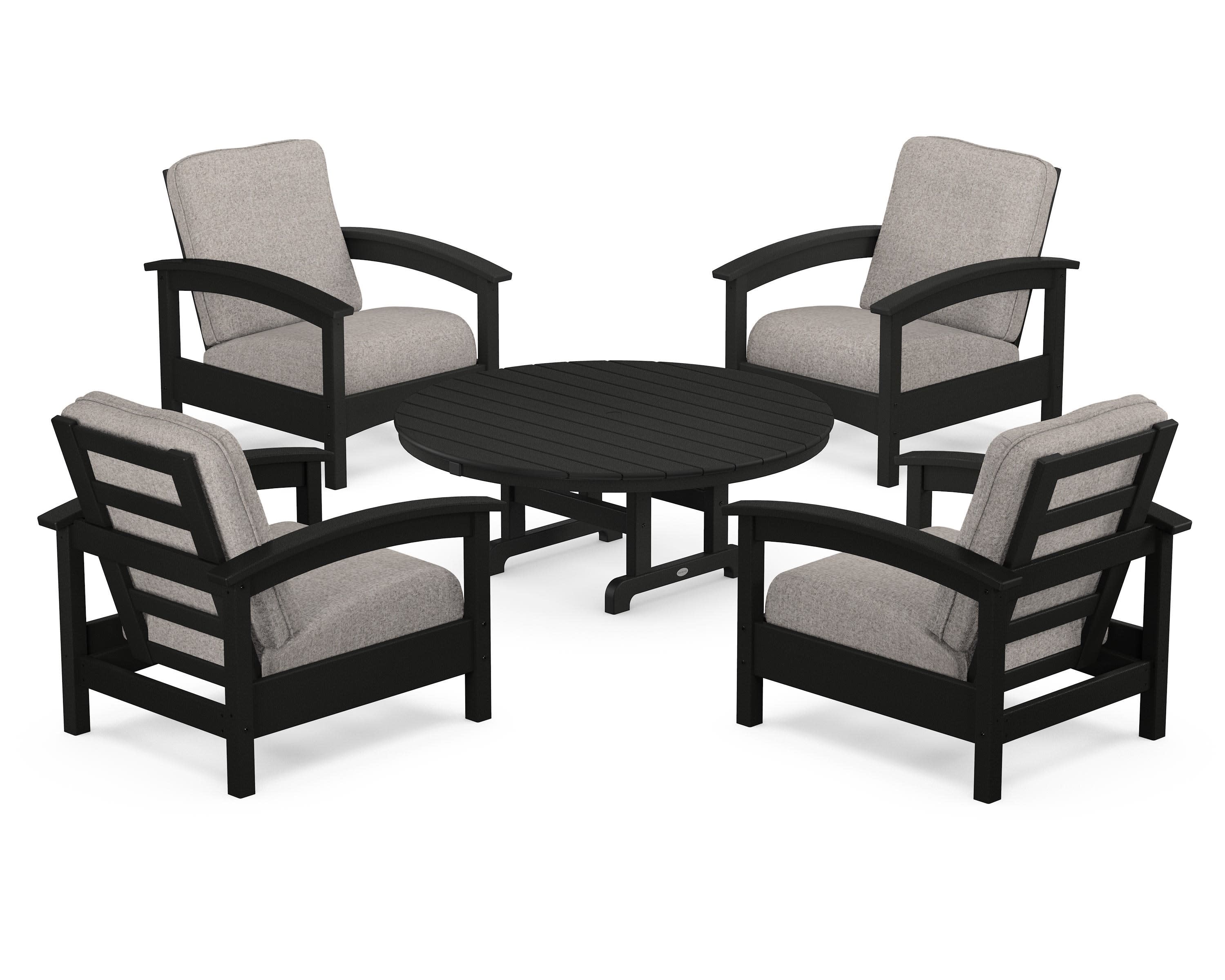 Rockport 5-Piece Deep Seating Set in Charcoal Black / Weathered Tweed