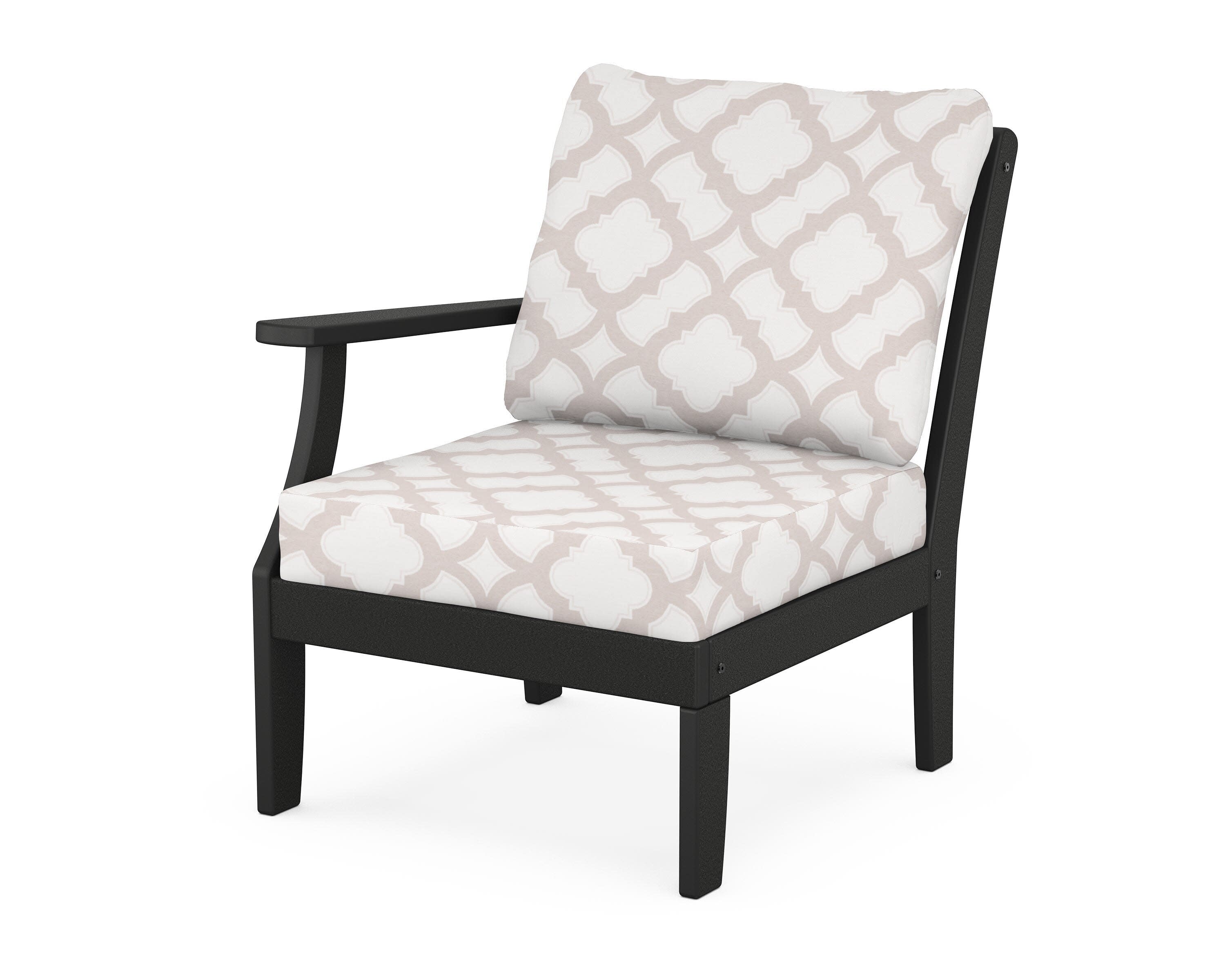 Yacht Club Modular Left Arm Chair in Charcoal Black / Trellis Dune Burlap