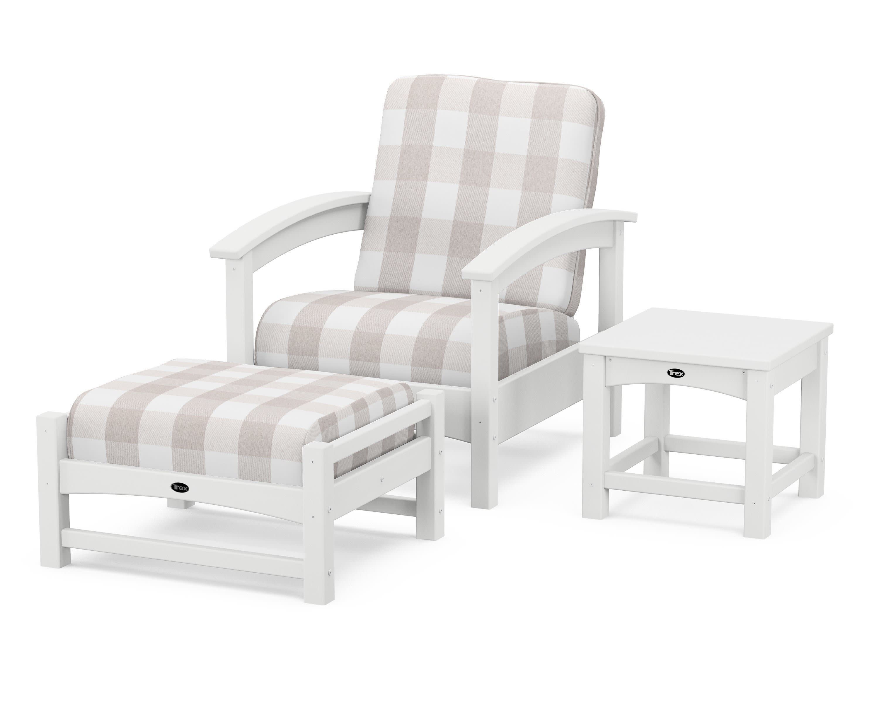 Rockport 3-Piece Deep Seating Set in Classic White / Buffalo Plaid Dune Burlap