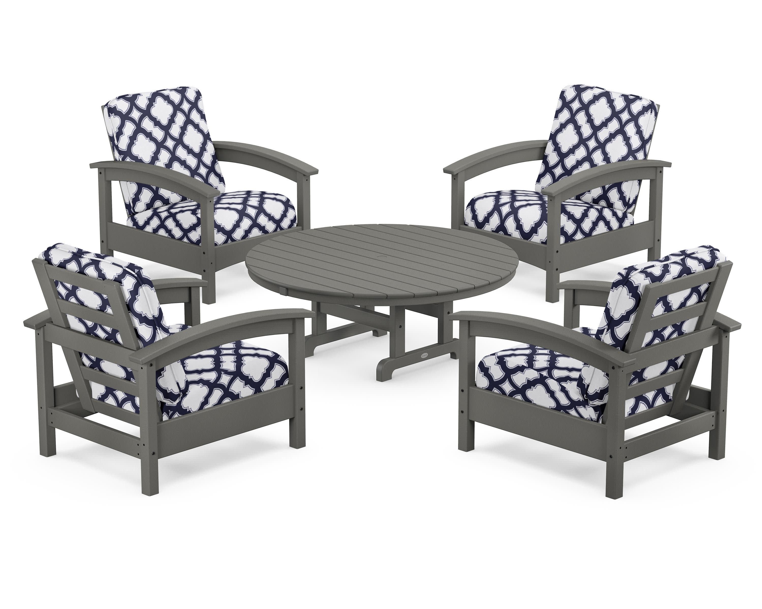 Rockport 5-Piece Deep Seating Set in Stepping Stone / Trellis Navy