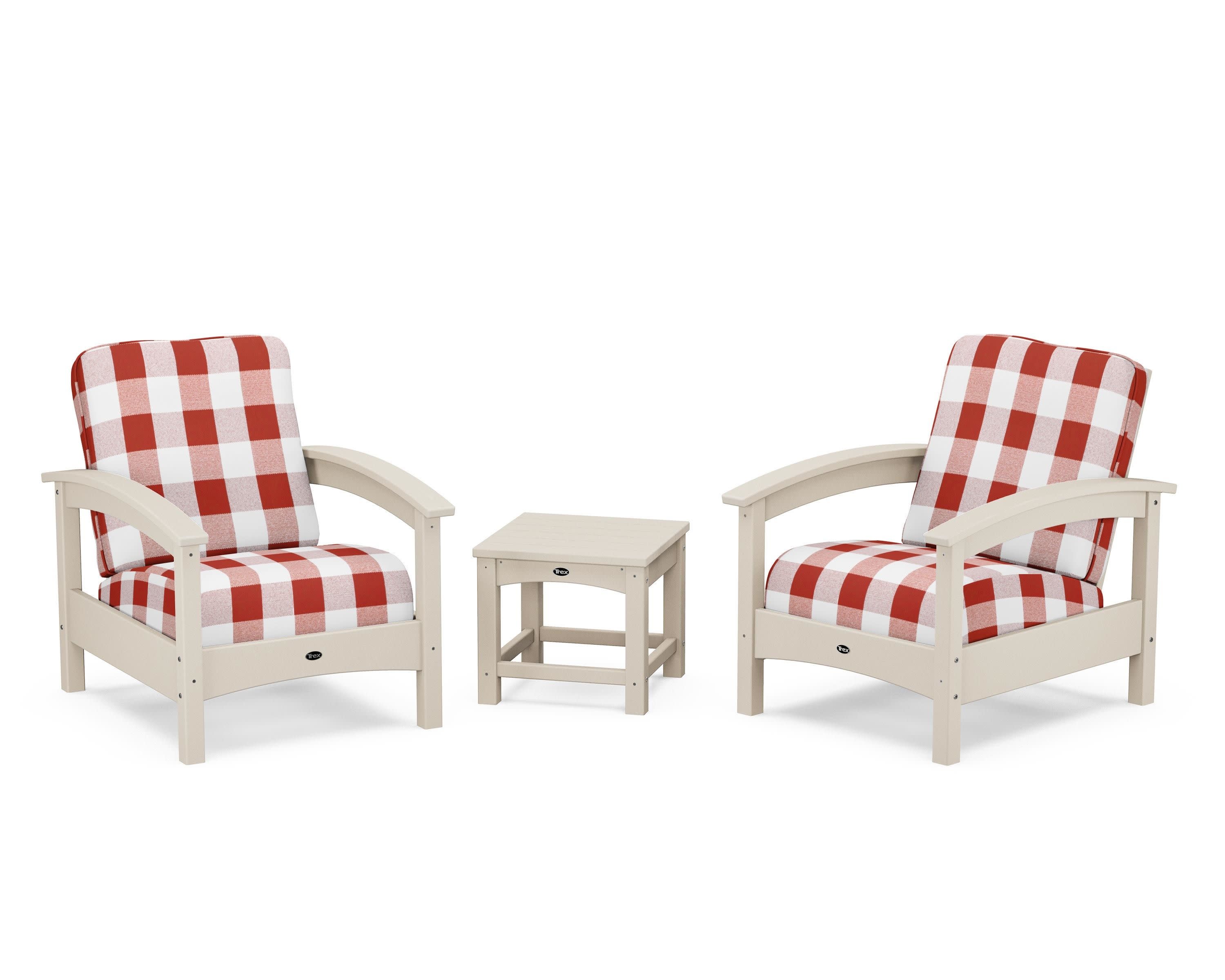 Rockport Club 3-Piece Deep Seating Conversation Set in Sand Castle / Buffalo Plaid Crimson