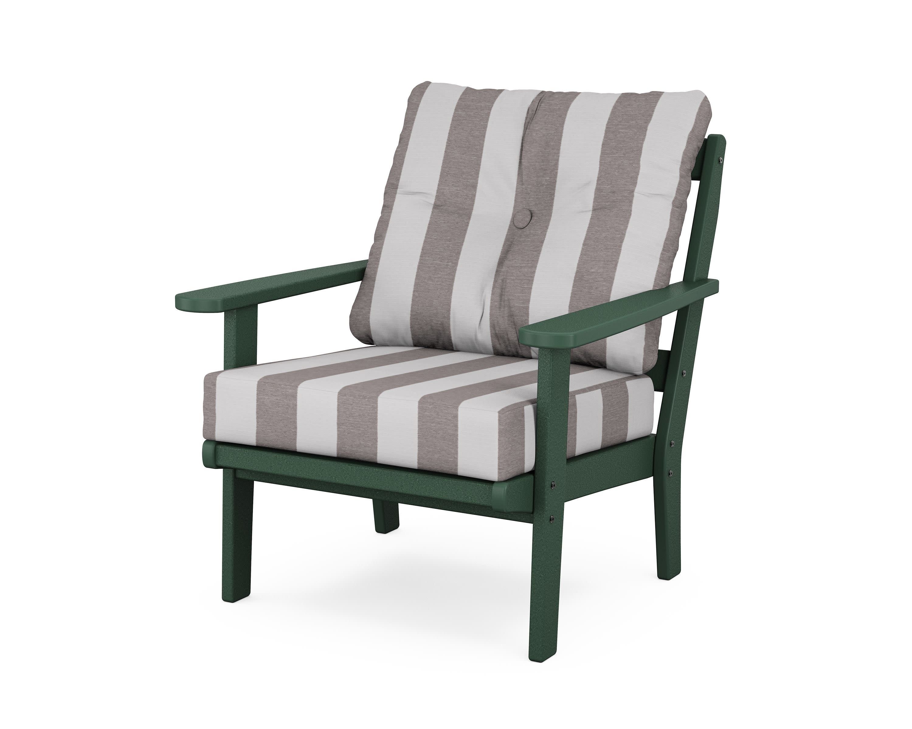 Cape Cod Deep Seating Chair in Rainforest Canopy / Cabana Stripe Grey Mist