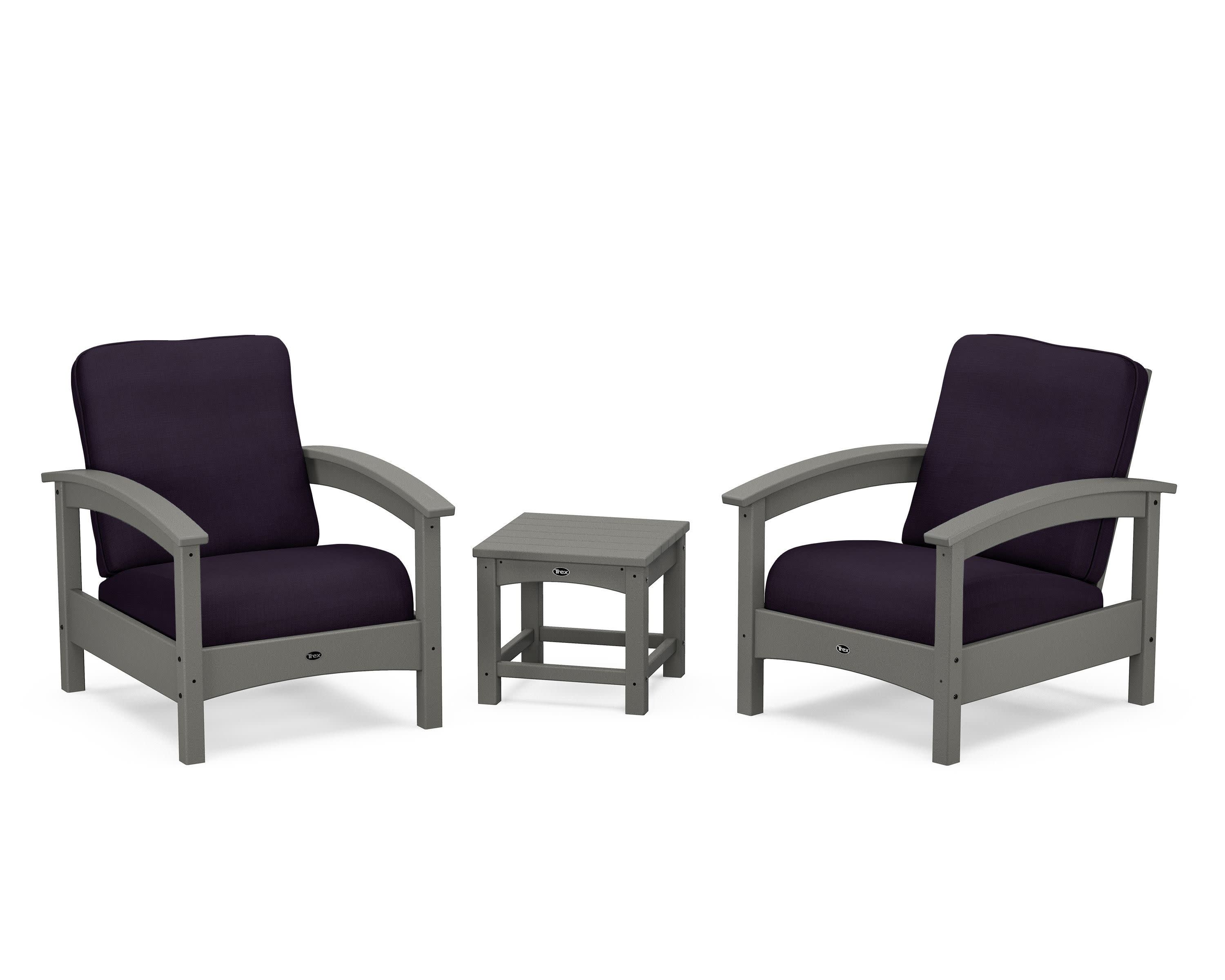 Rockport Club 3-Piece Deep Seating Conversation Set in Stepping Stone / Navy Linen