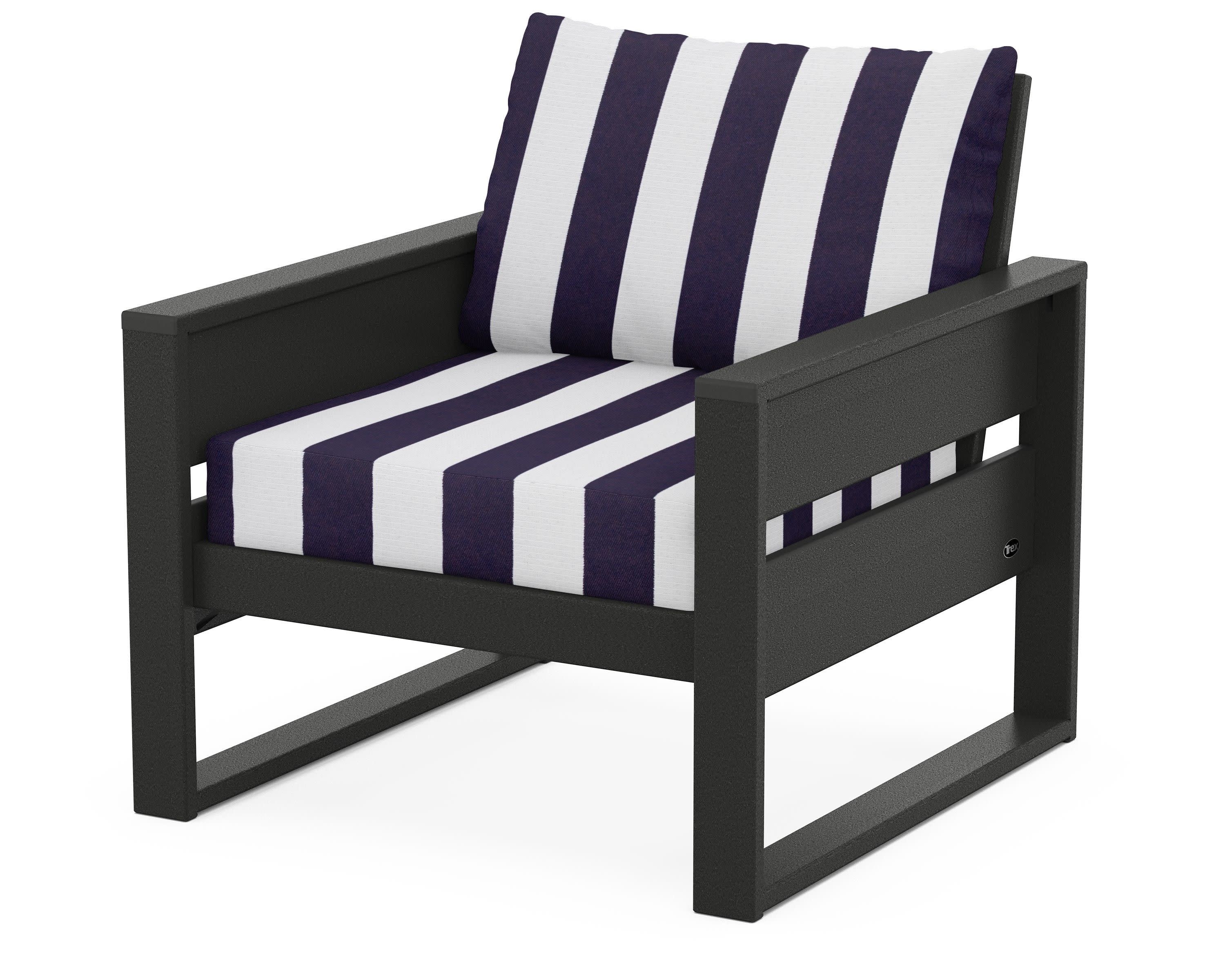 Eastport Club Chair in Charcoal Black / Cabana Stripe Navy