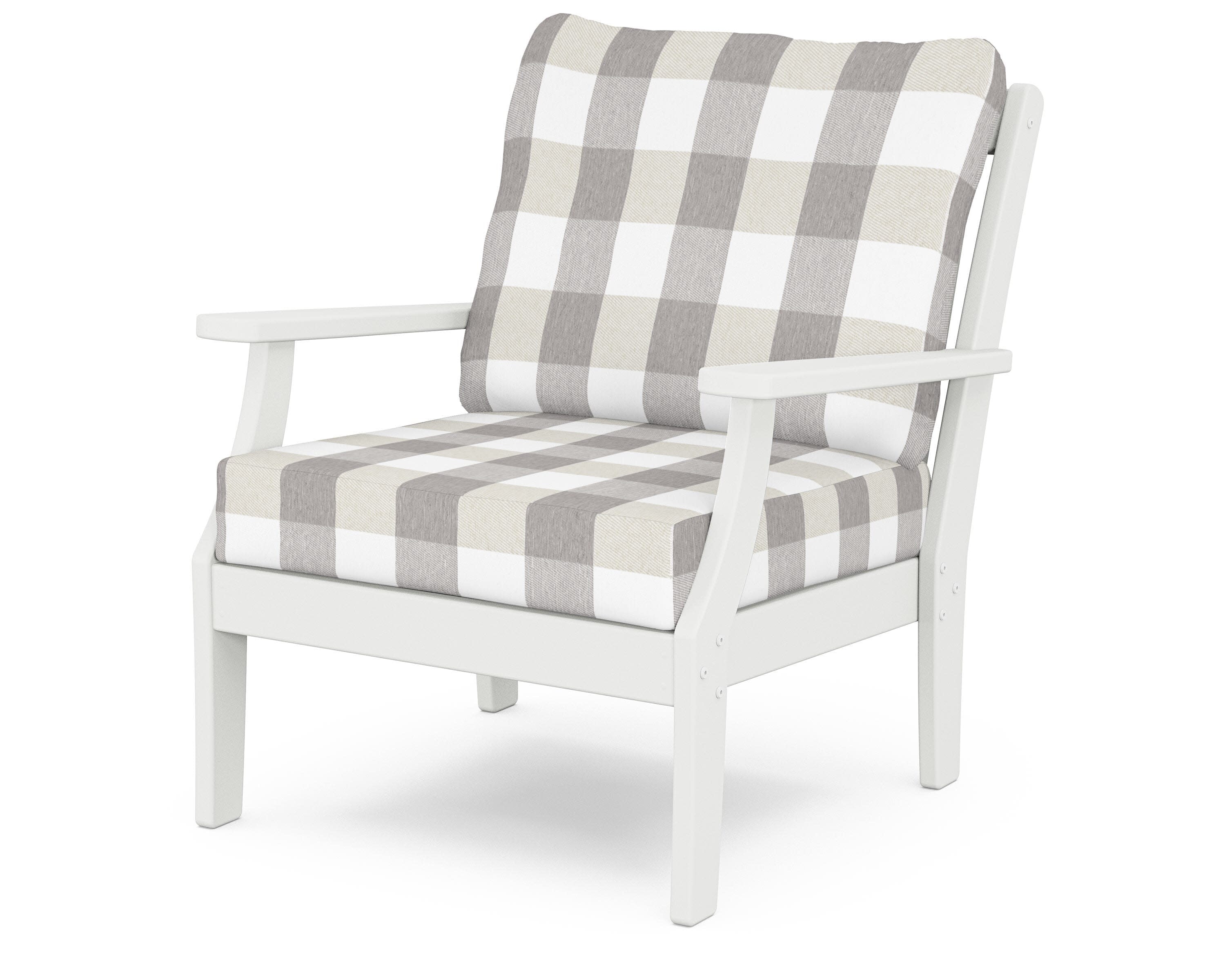Yacht Club Deep Seating Chair in Classic White / Buffalo Plaid Grey Mist