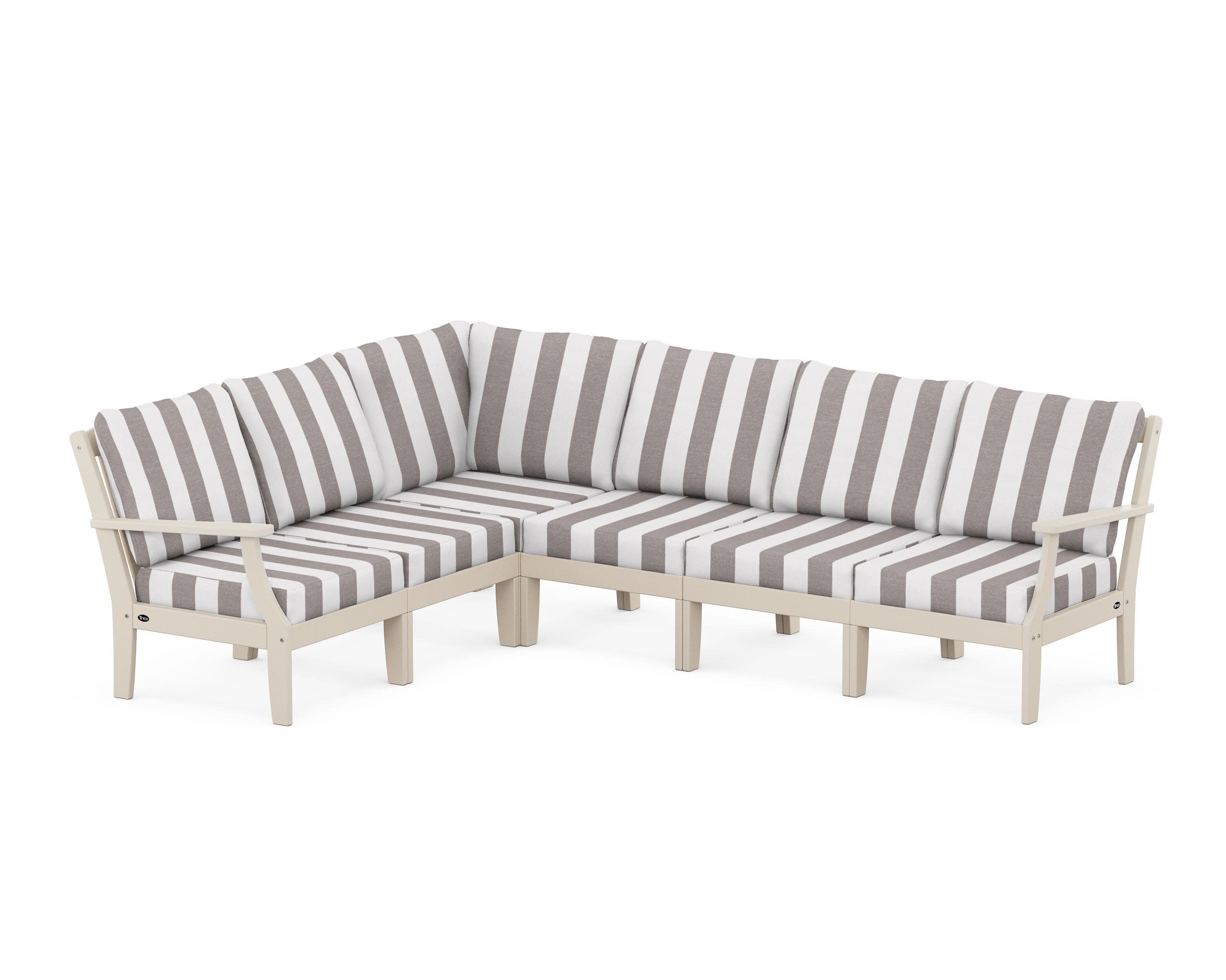 Yacht Club Modular 6-Piece Deep Seating Set in Sand Castle / Cabana Stripe Grey Mist