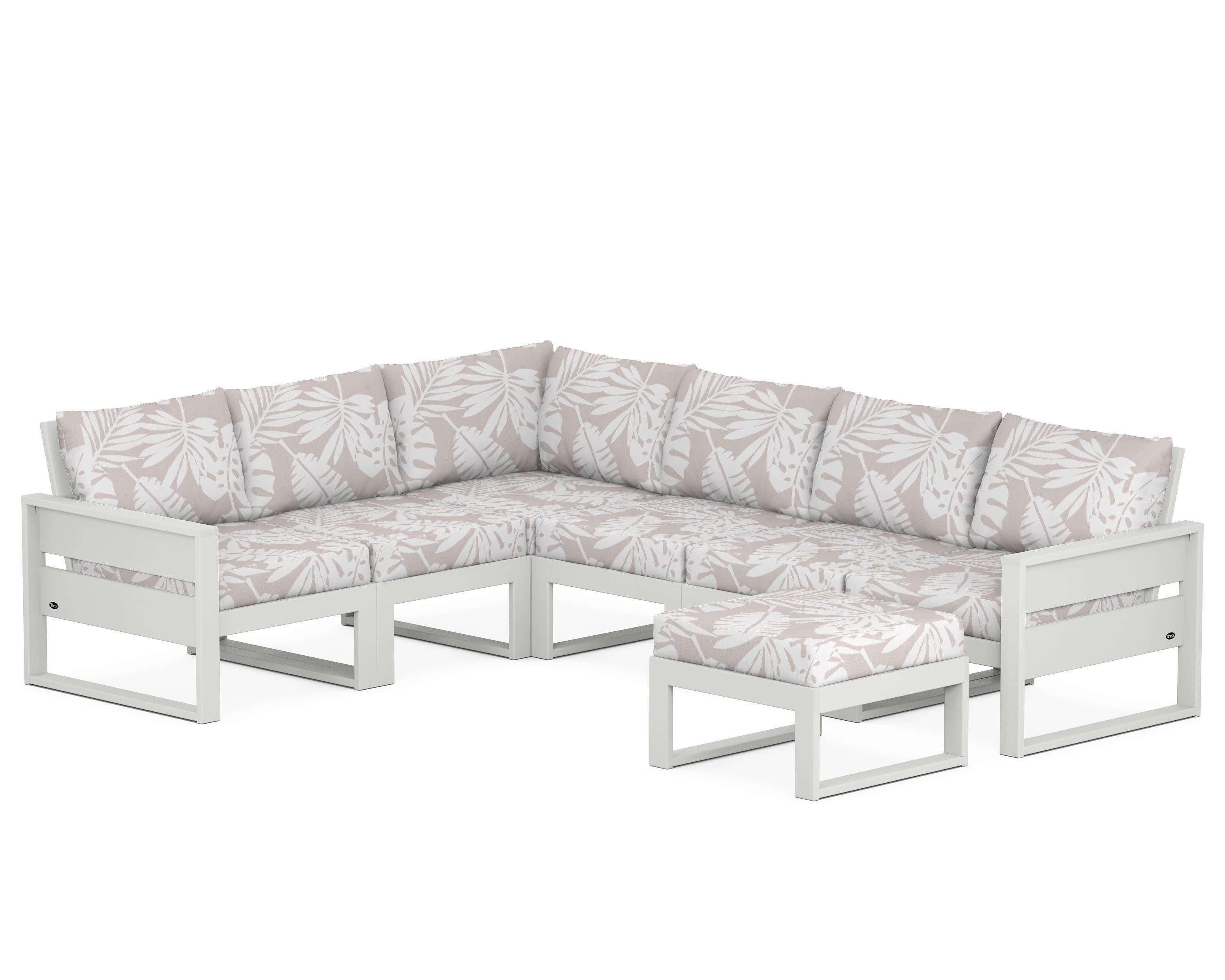 Eastport 6-Piece Sectional with Ottoman in Classic White / Leaf Dune Burlap