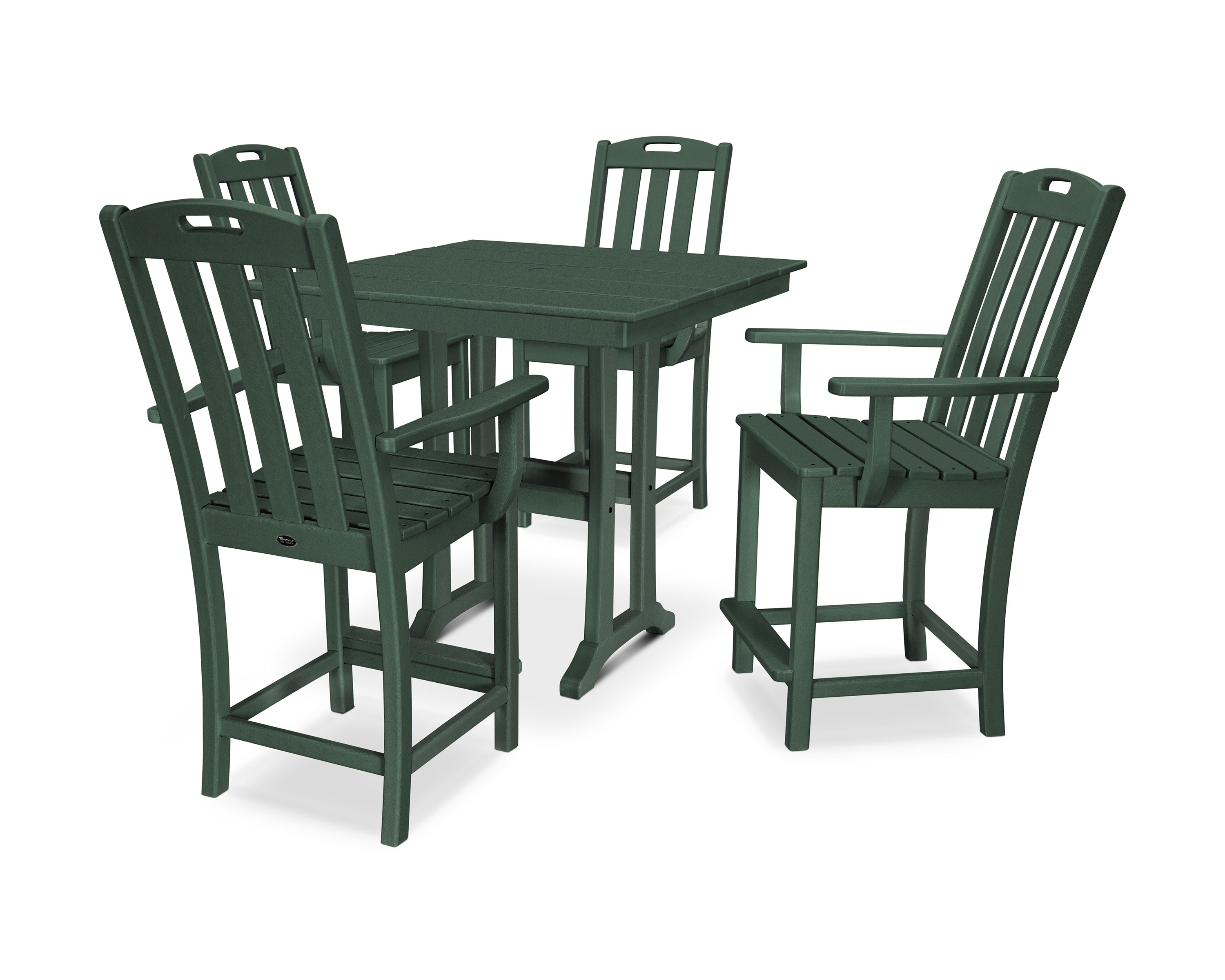 Yacht Club 5-Piece Farmhouse Trestle Arm Chair Counter Set in Rainforest Canopy
